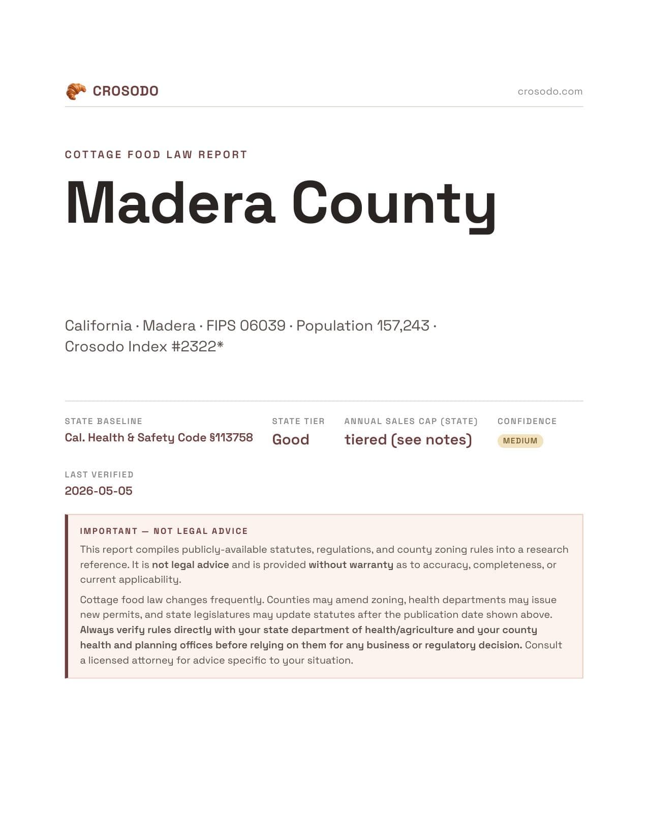 Cover of Madera County county cottage food report