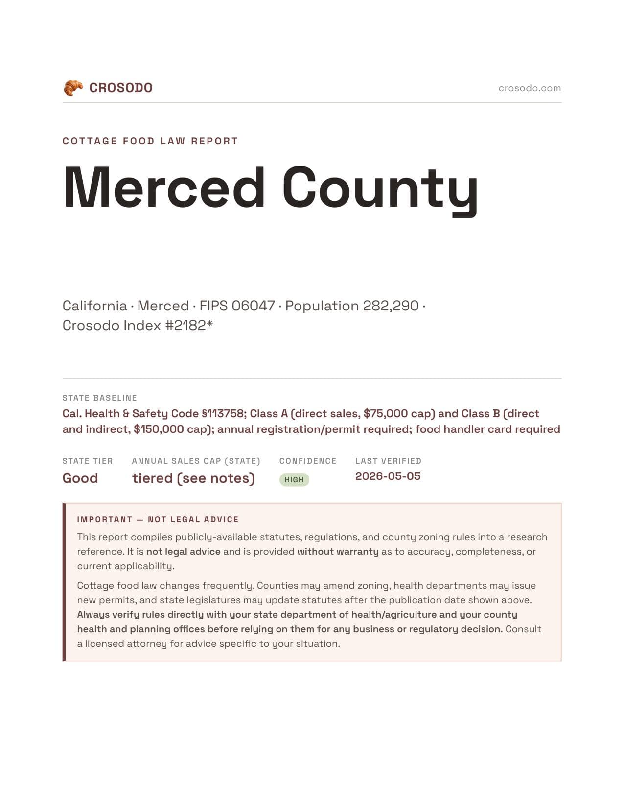 Cover of Merced County county cottage food report