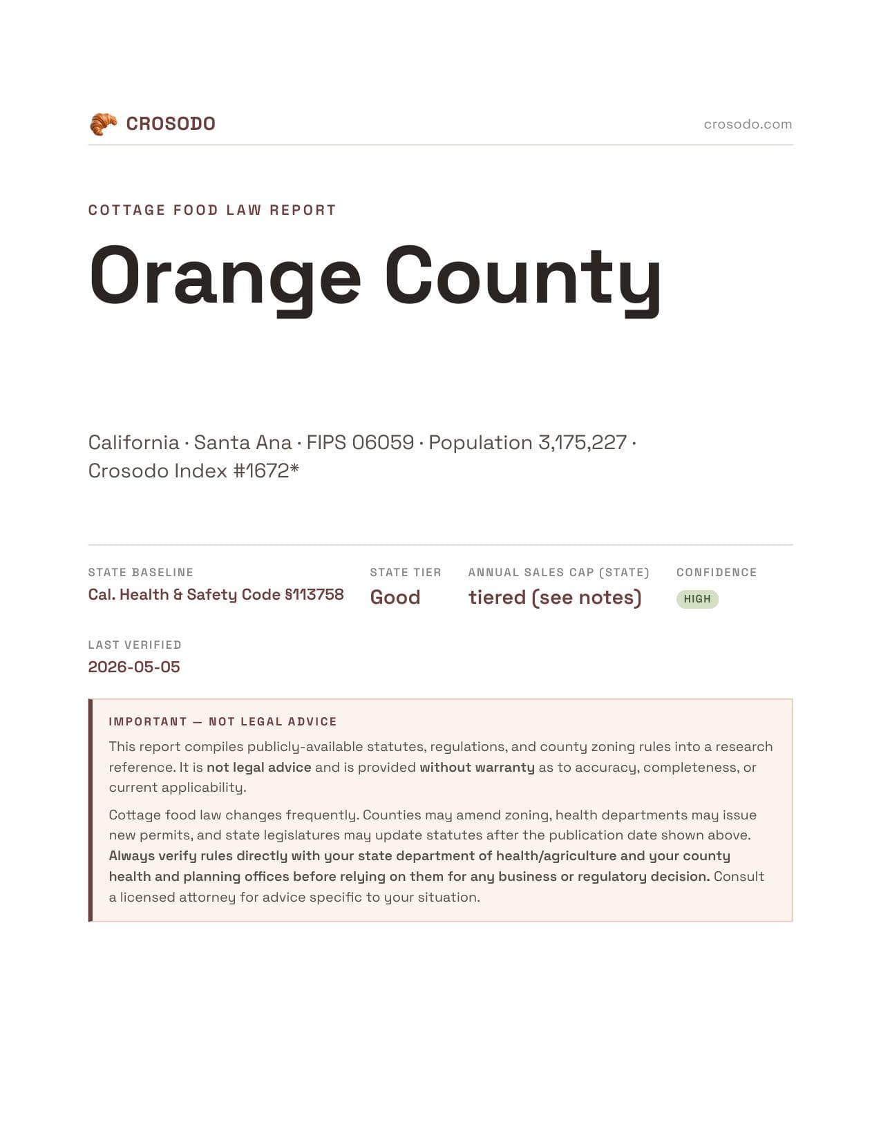 Cover of Orange County county cottage food report