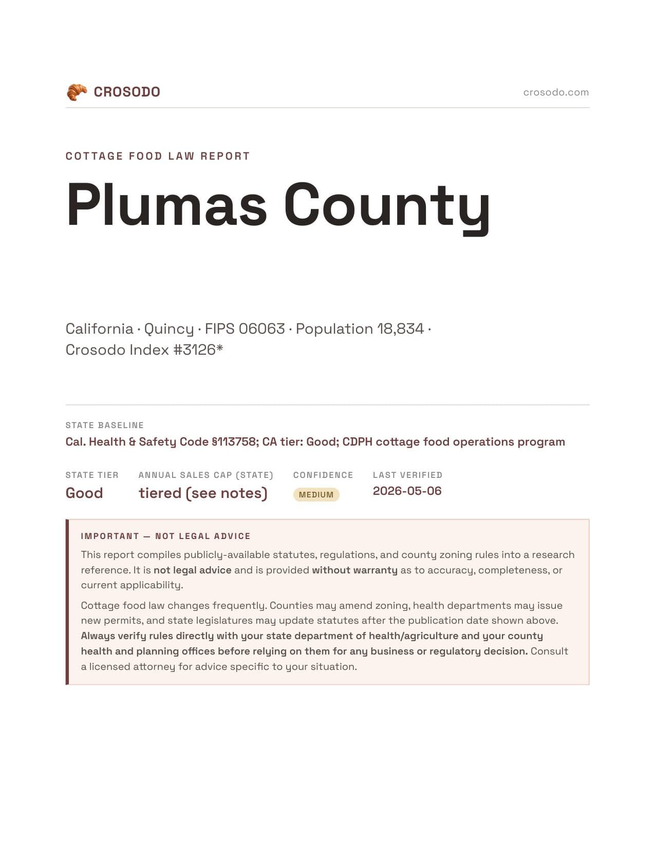 Cover of Plumas County county cottage food report