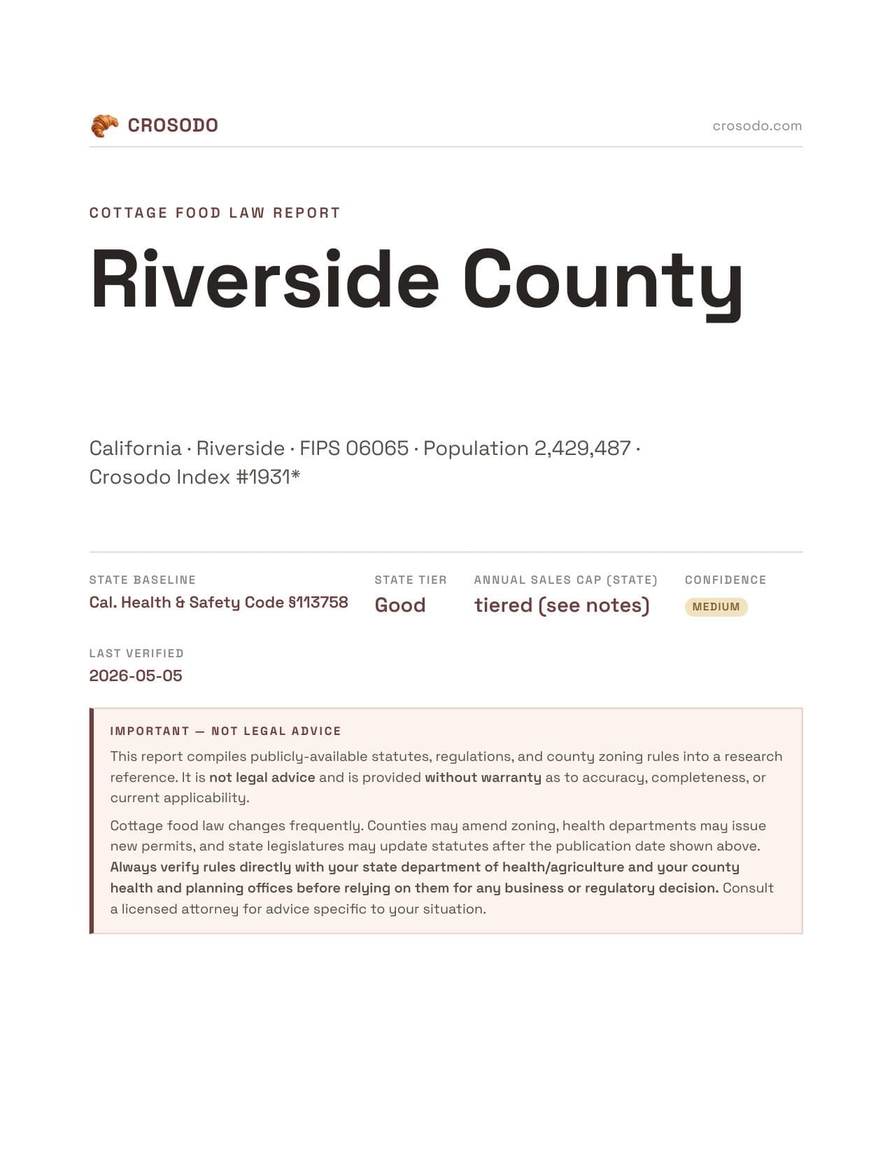 Cover of Riverside County county cottage food report