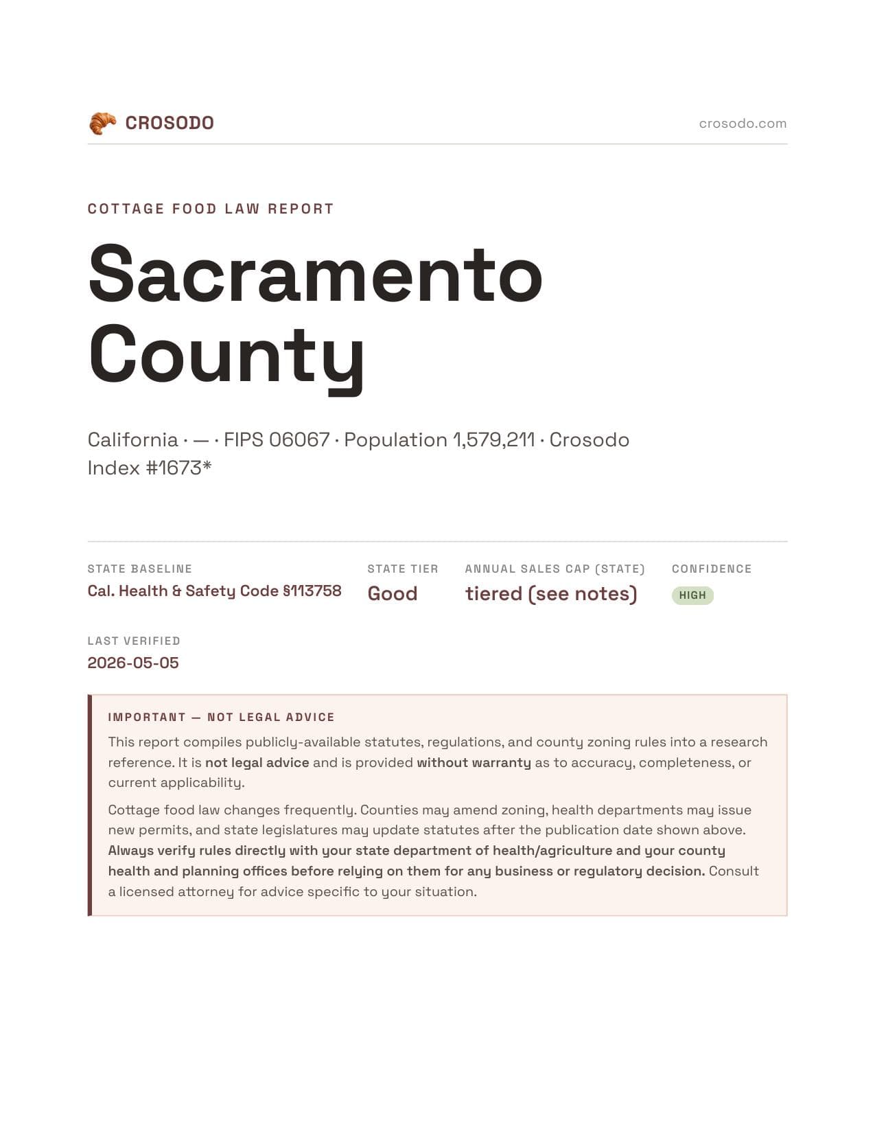 Cover of Sacramento County county cottage food report