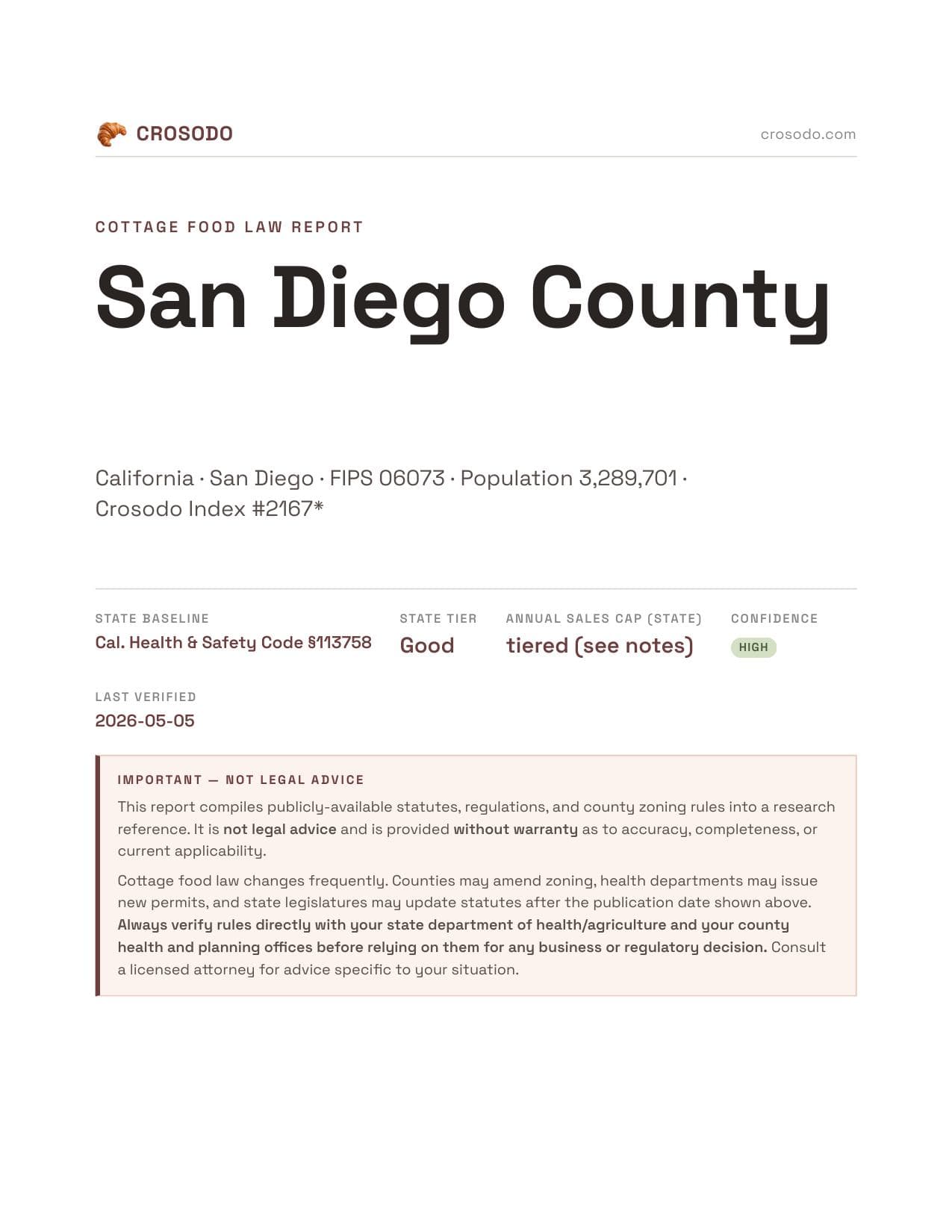 Cover of San Diego County county cottage food report
