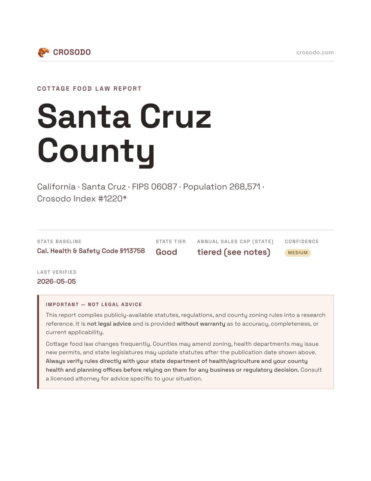 Cover of Santa Cruz County county cottage food report