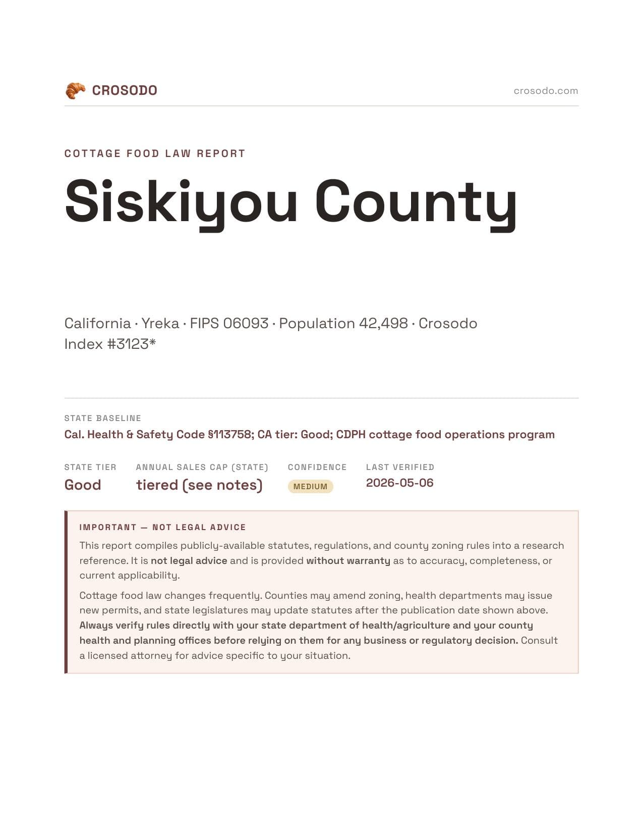 Cover of Siskiyou County county cottage food report