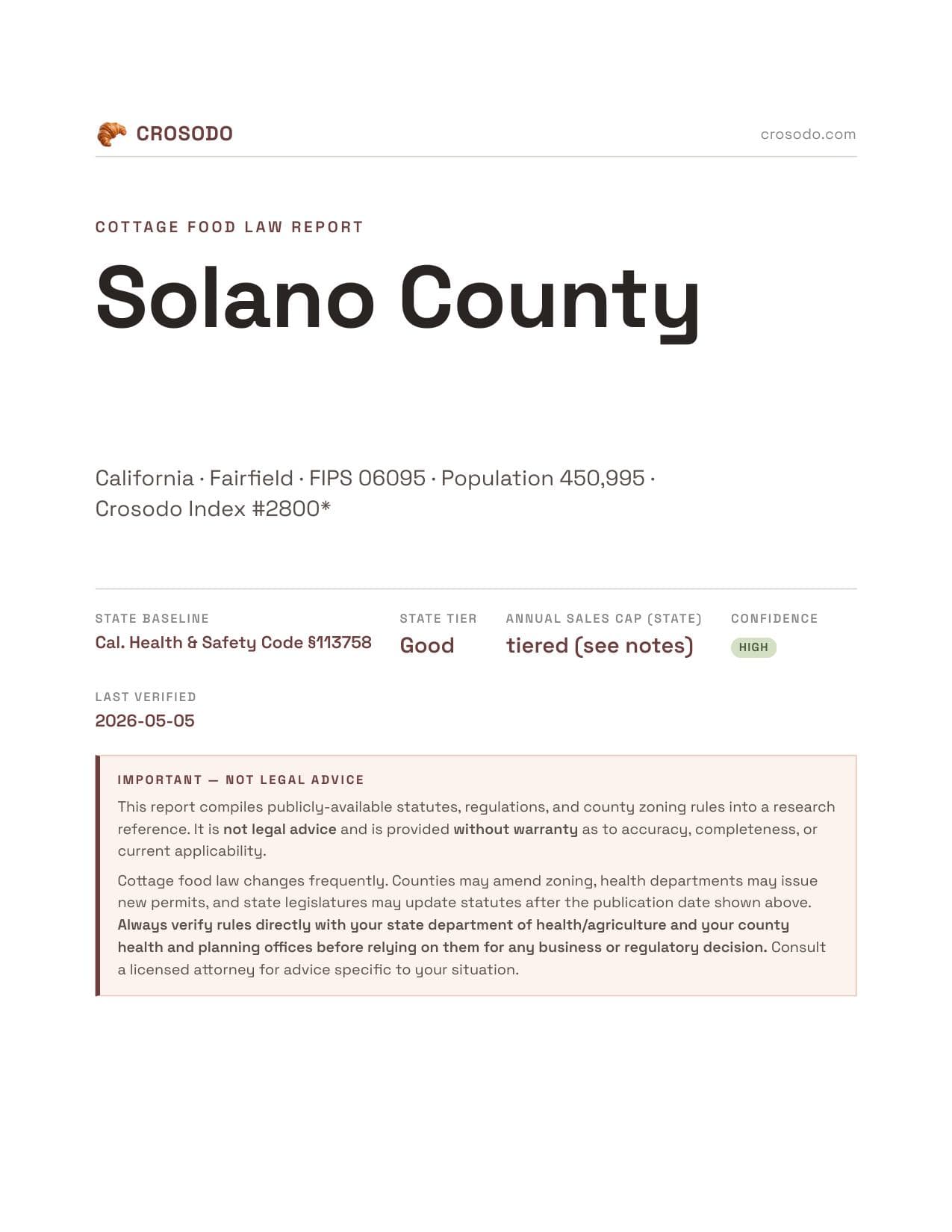 Cover of Solano County county cottage food report