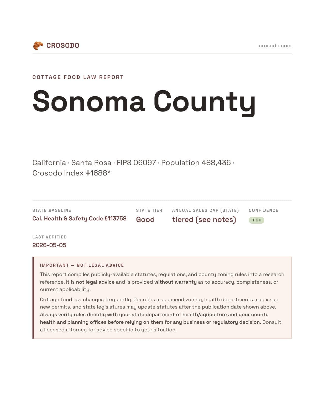 Cover of Sonoma County county cottage food report