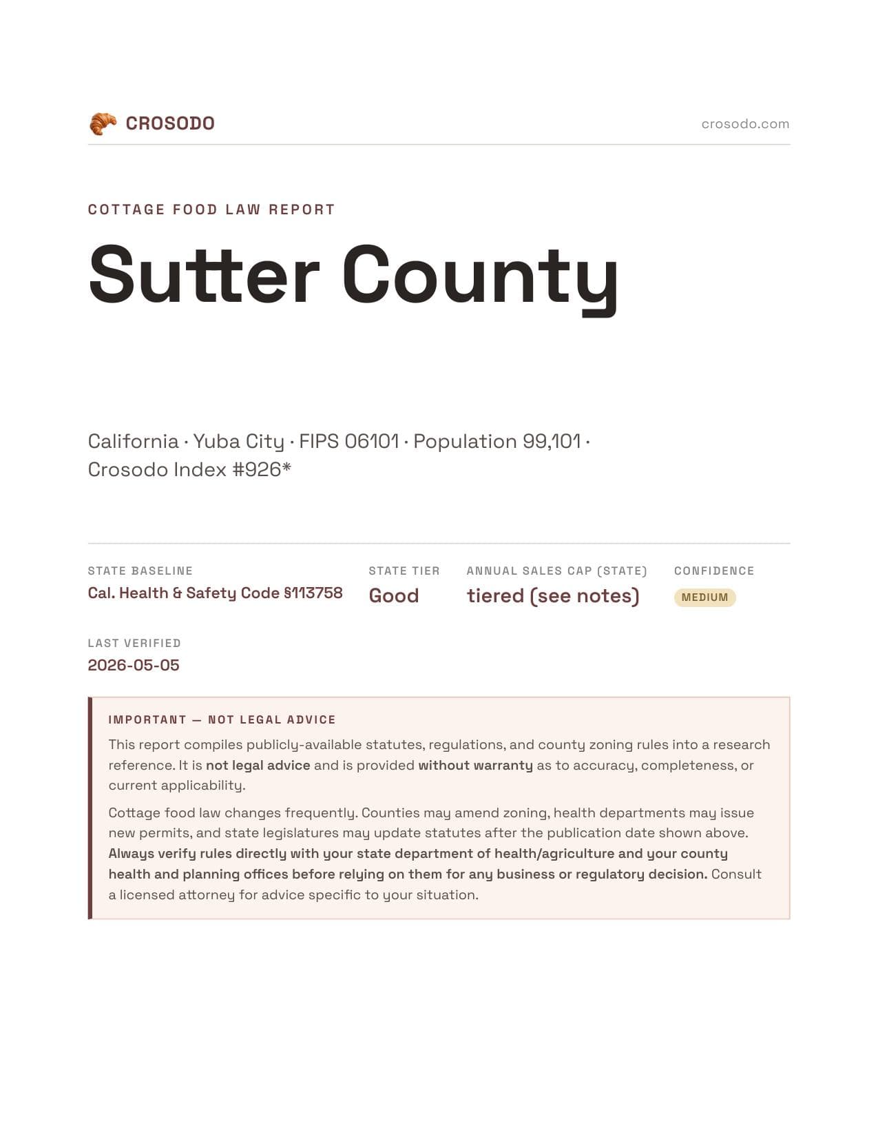 Cover of Sutter County county cottage food report