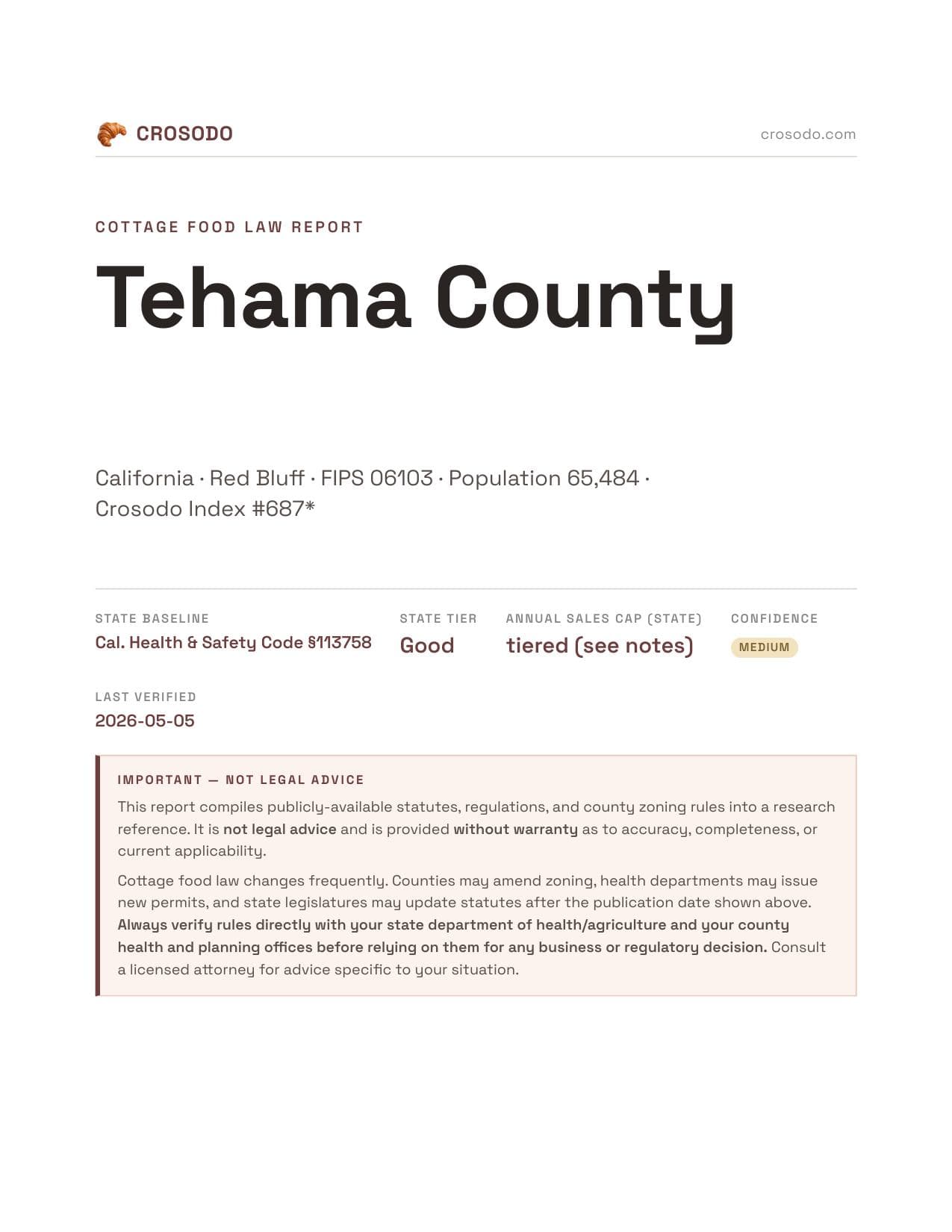Cover of Tehama County county cottage food report
