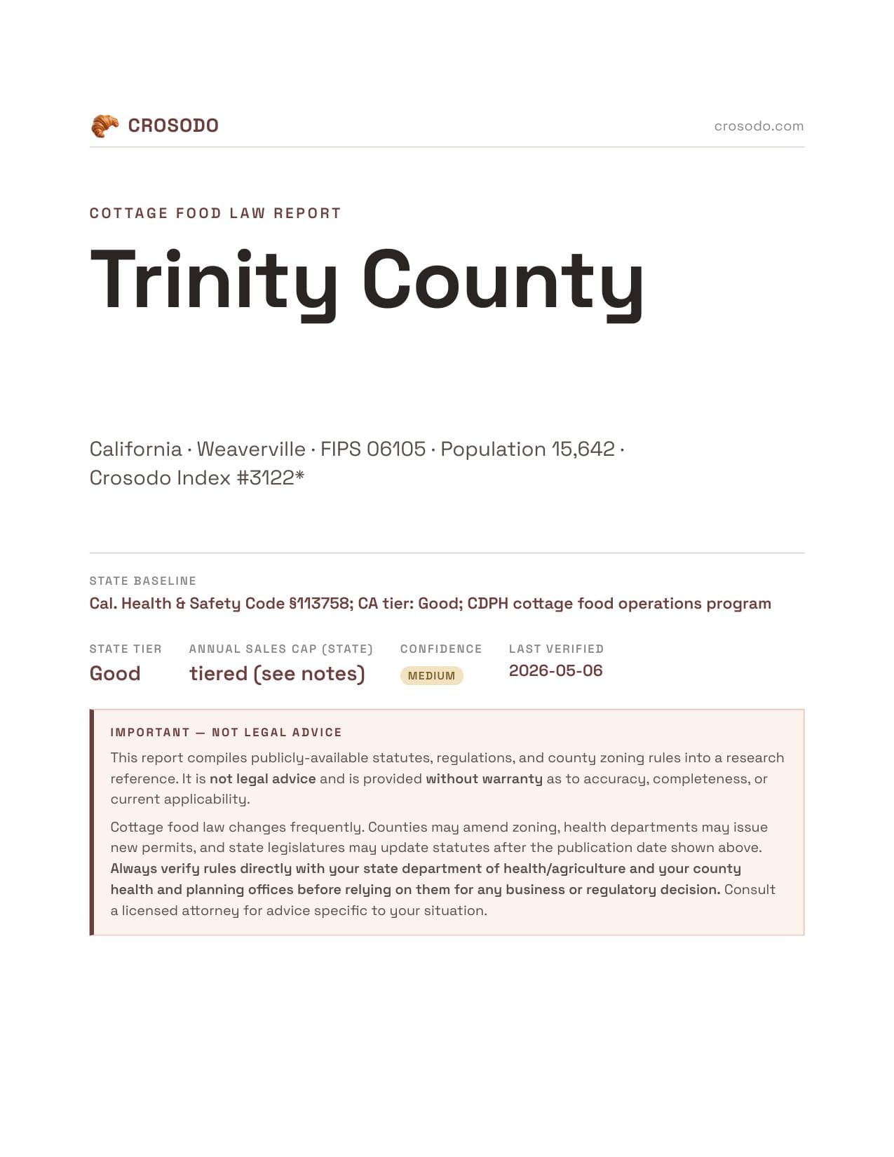 Cover of Trinity County county cottage food report