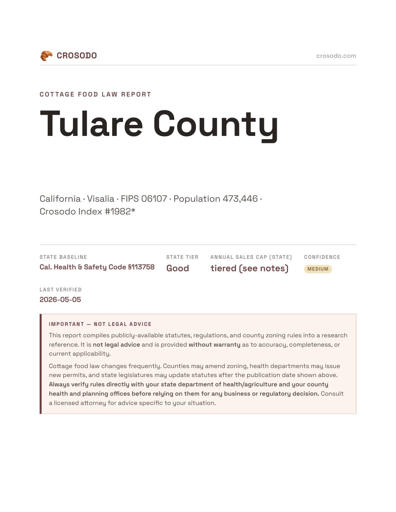 Cover of Tulare County county cottage food report