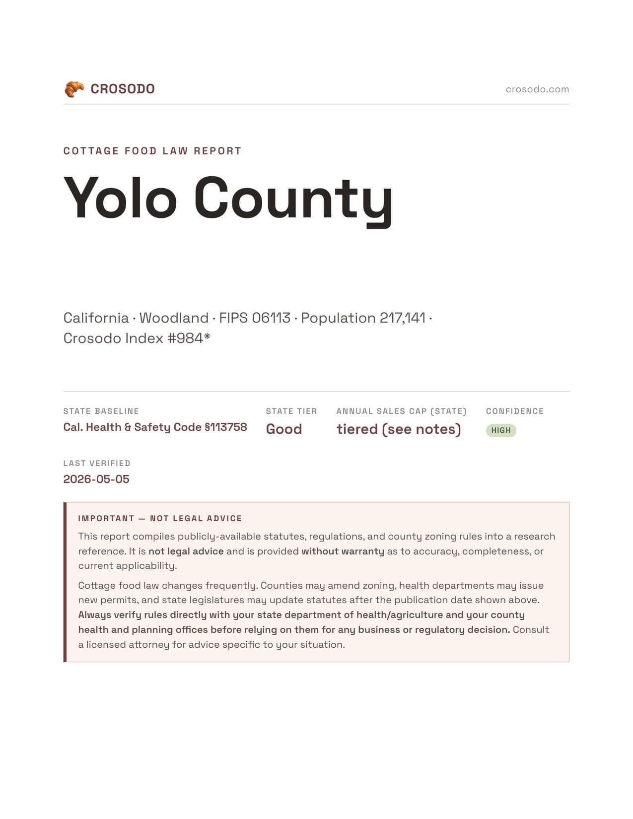 Cover of Yolo County county cottage food report