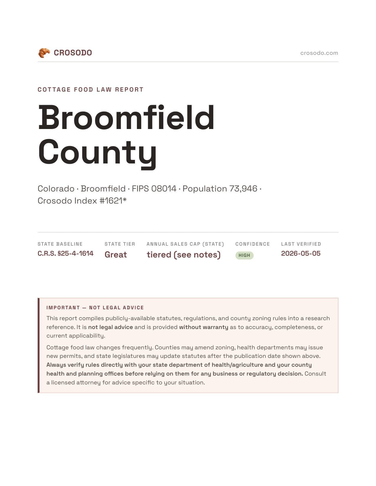 Cover of Broomfield County county cottage food report