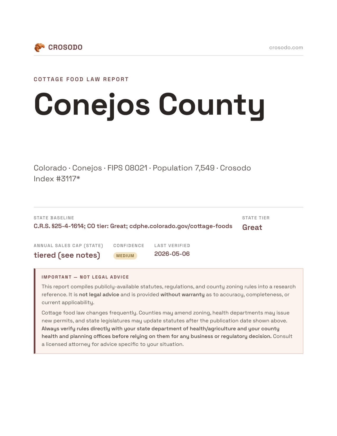 Cover of Conejos County county cottage food report