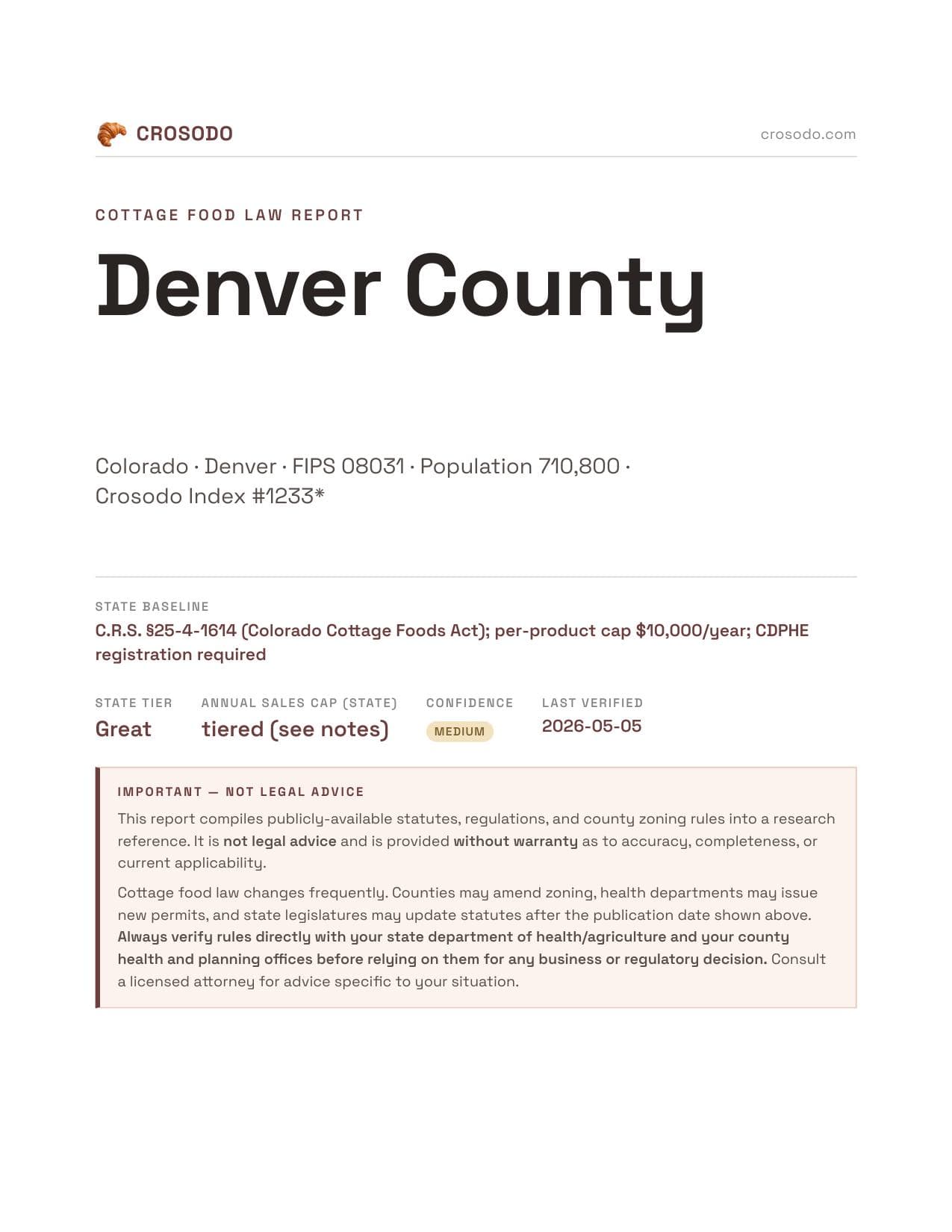 Cover of Denver County county cottage food report