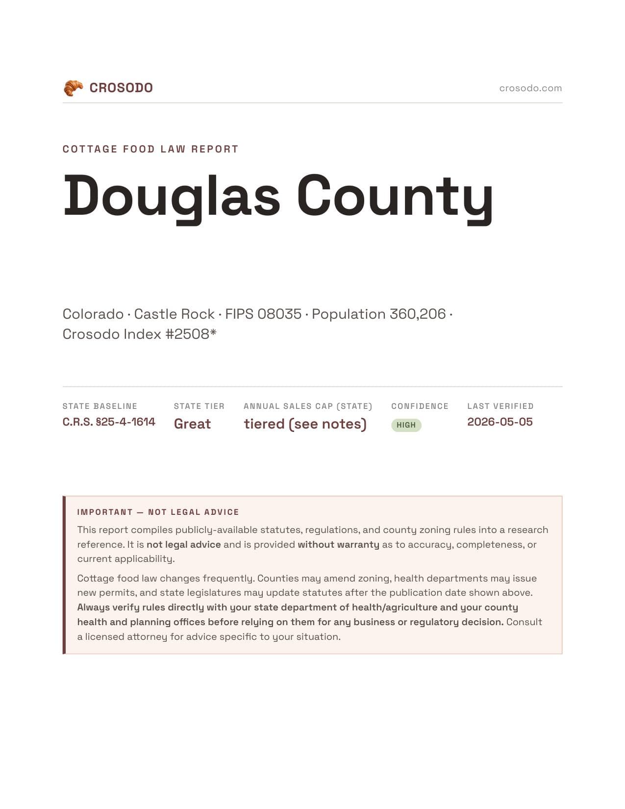 Cover of Douglas County county cottage food report