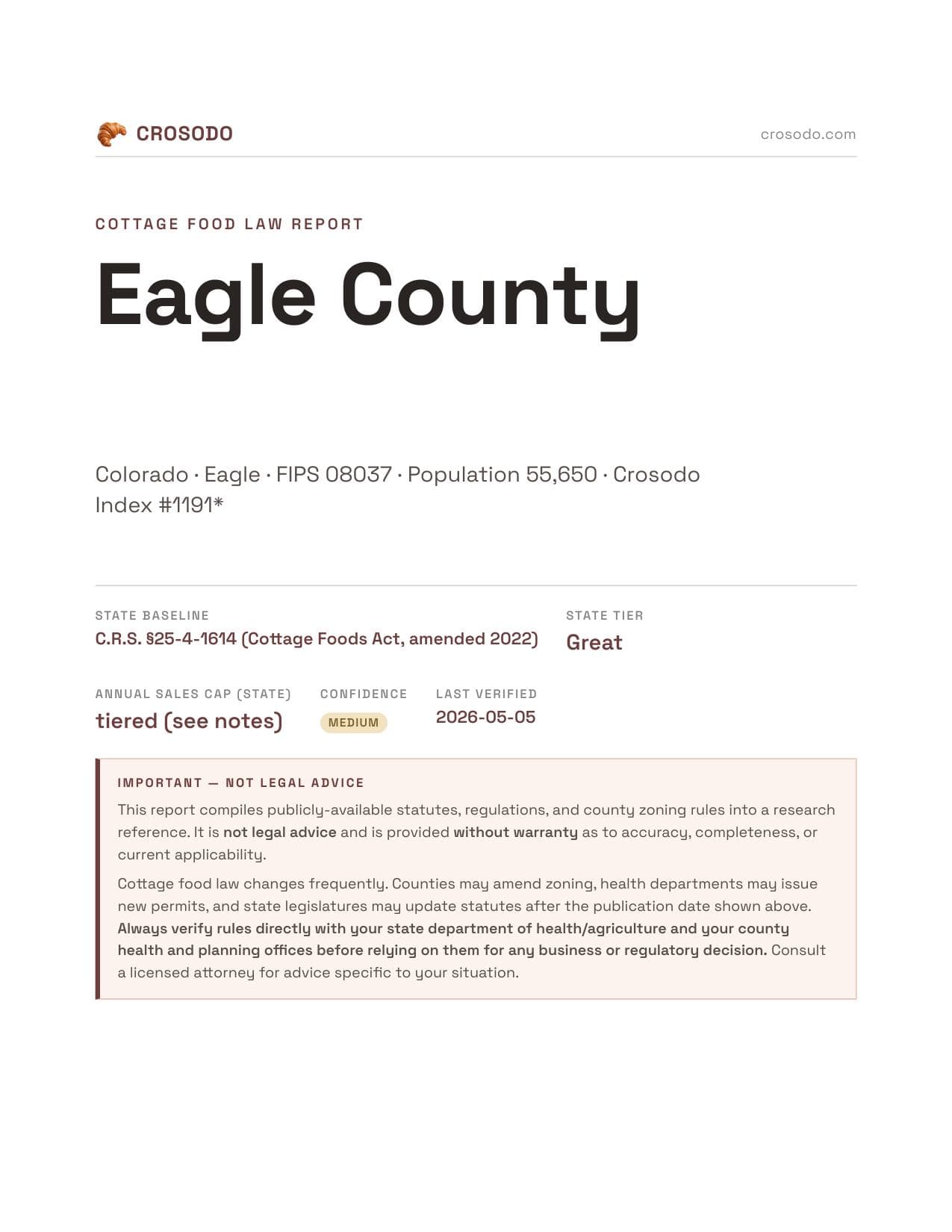 Cover of Eagle County county cottage food report