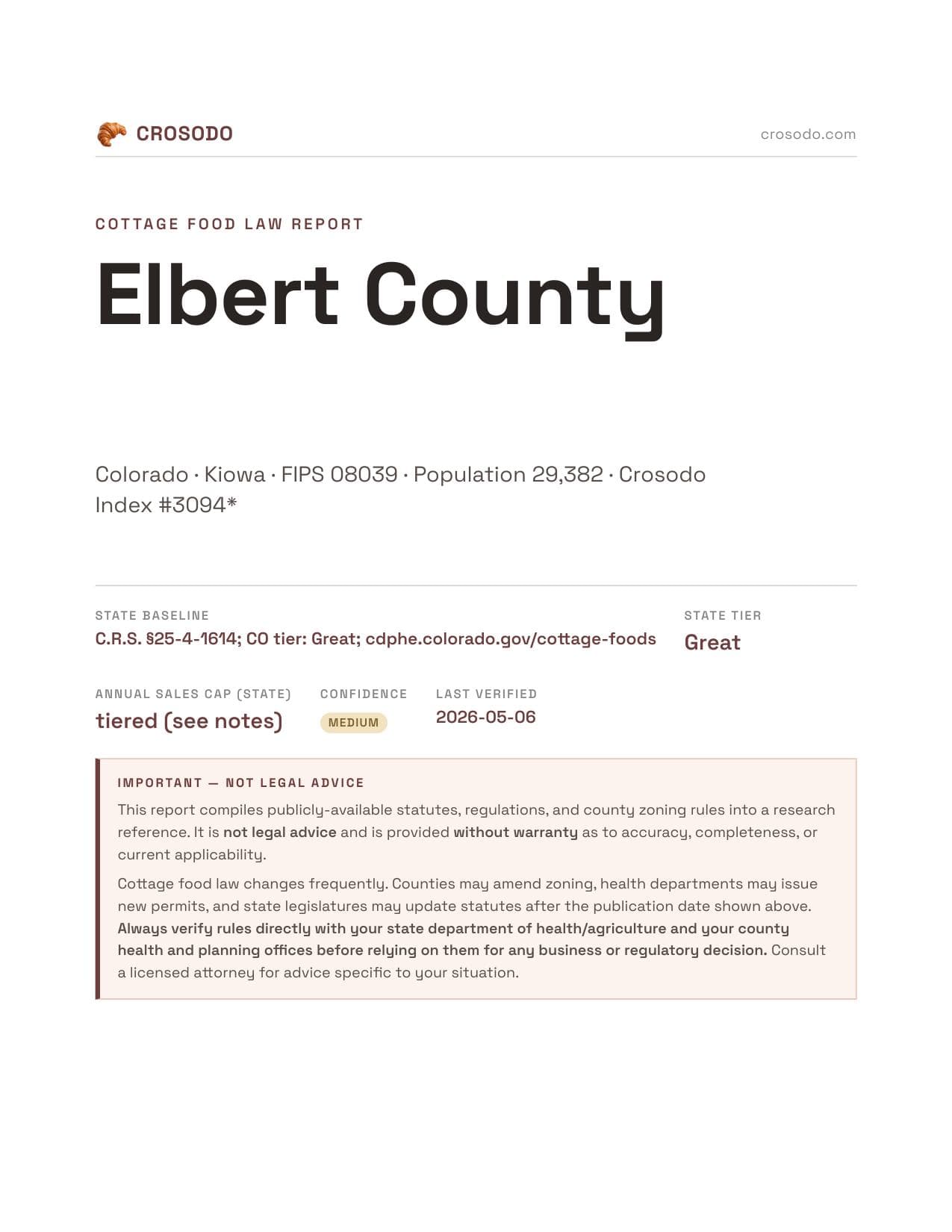 Cover of Elbert County county cottage food report