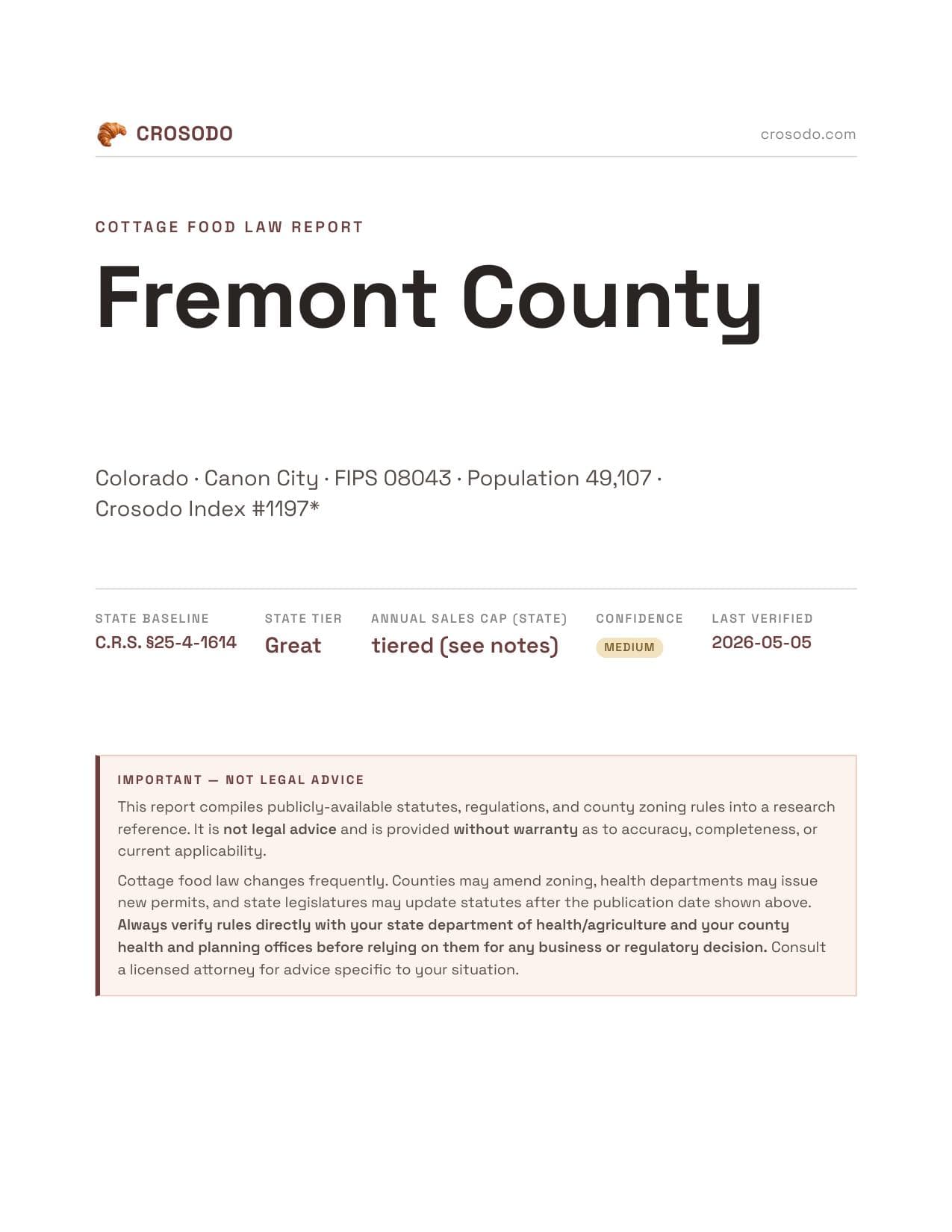 Cover of Fremont County county cottage food report