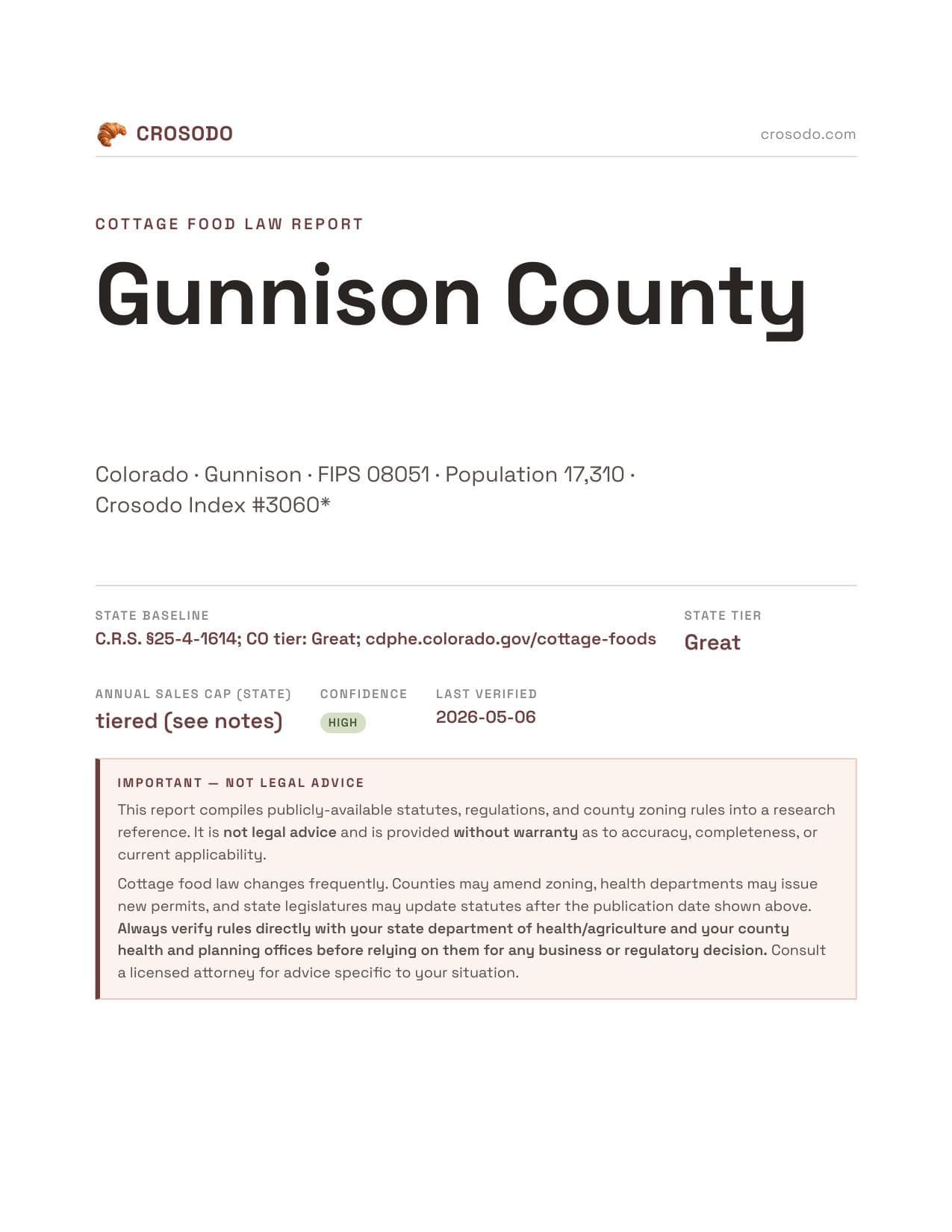 Cover of Gunnison County county cottage food report