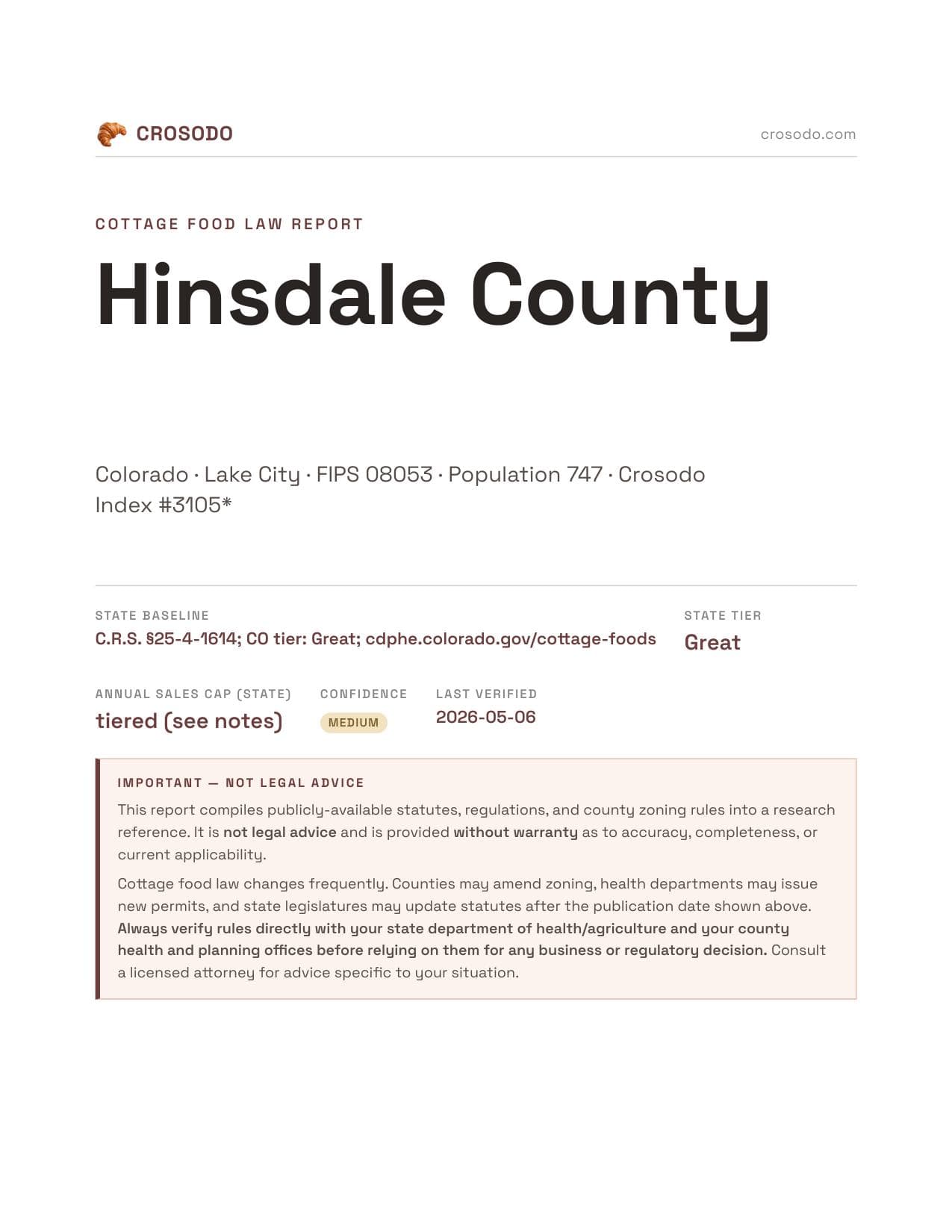 Cover of Hinsdale County county cottage food report