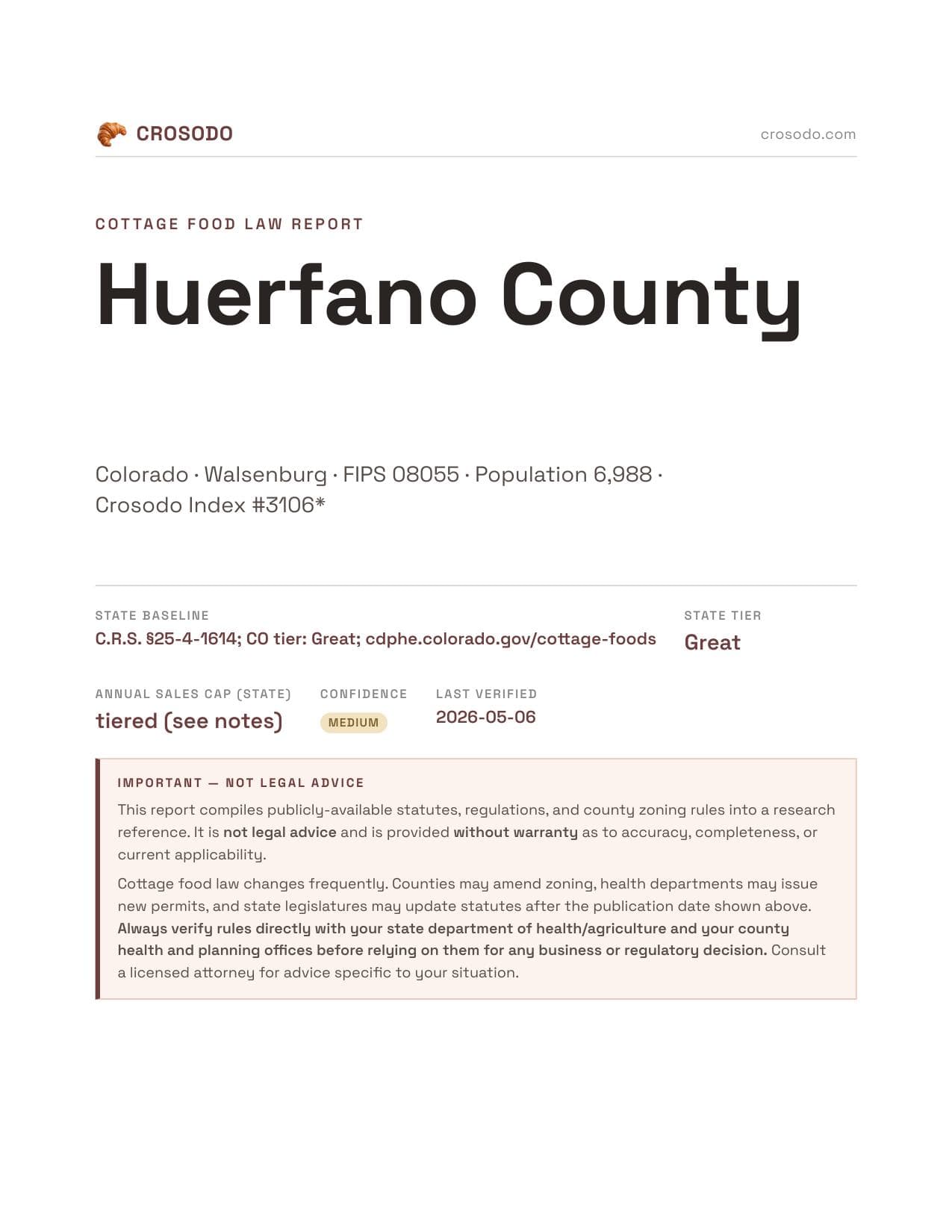 Cover of Huerfano County county cottage food report