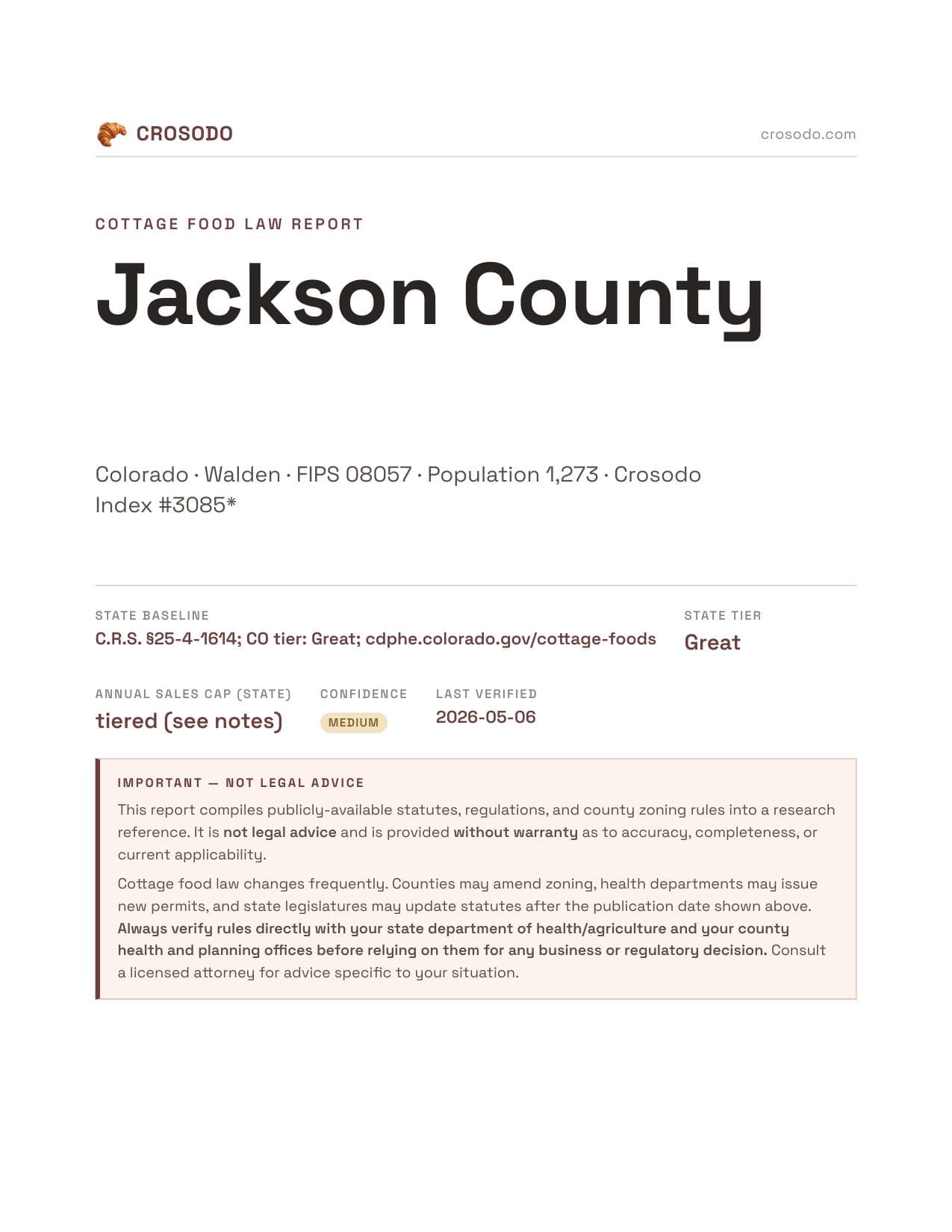 Cover of Jackson County county cottage food report
