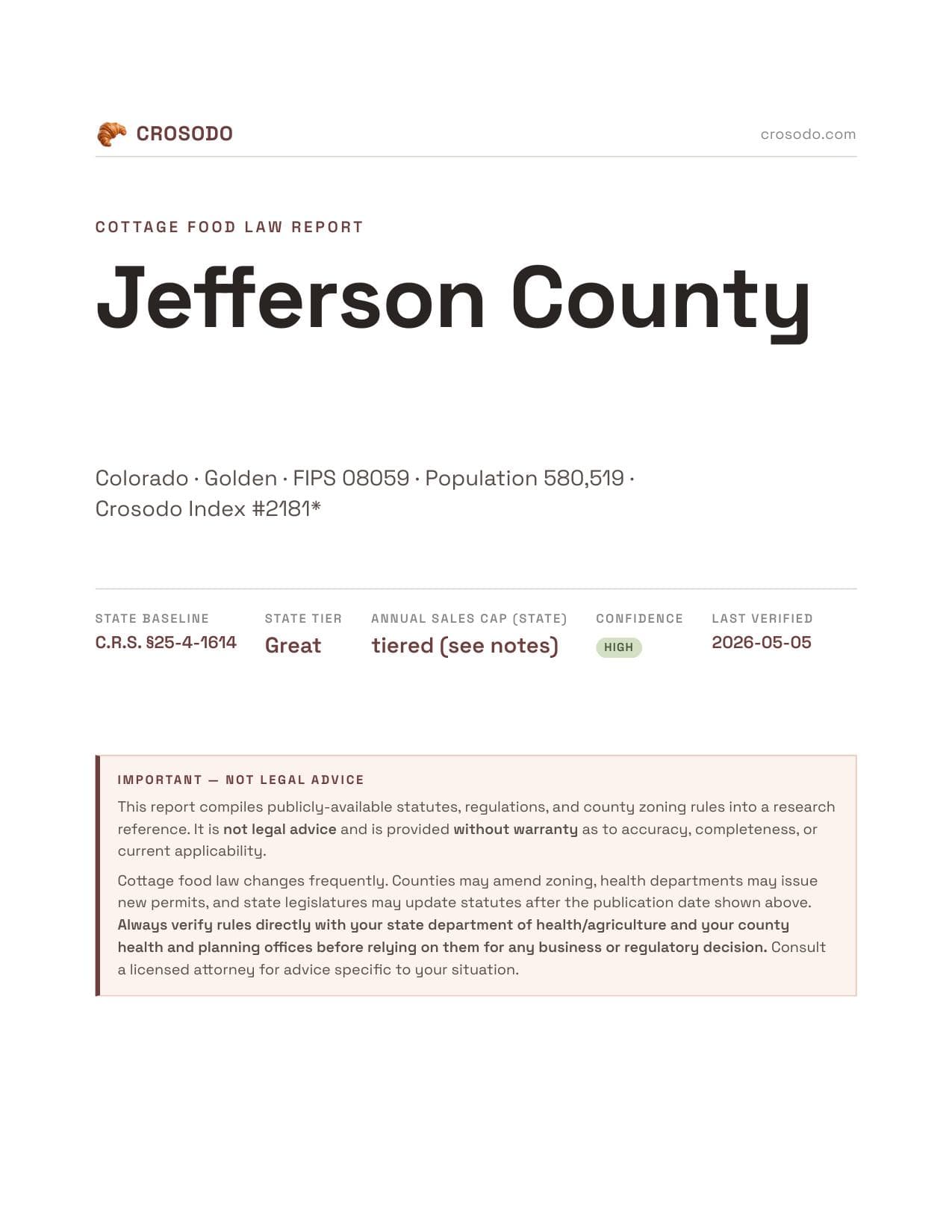 Cover of Jefferson County county cottage food report