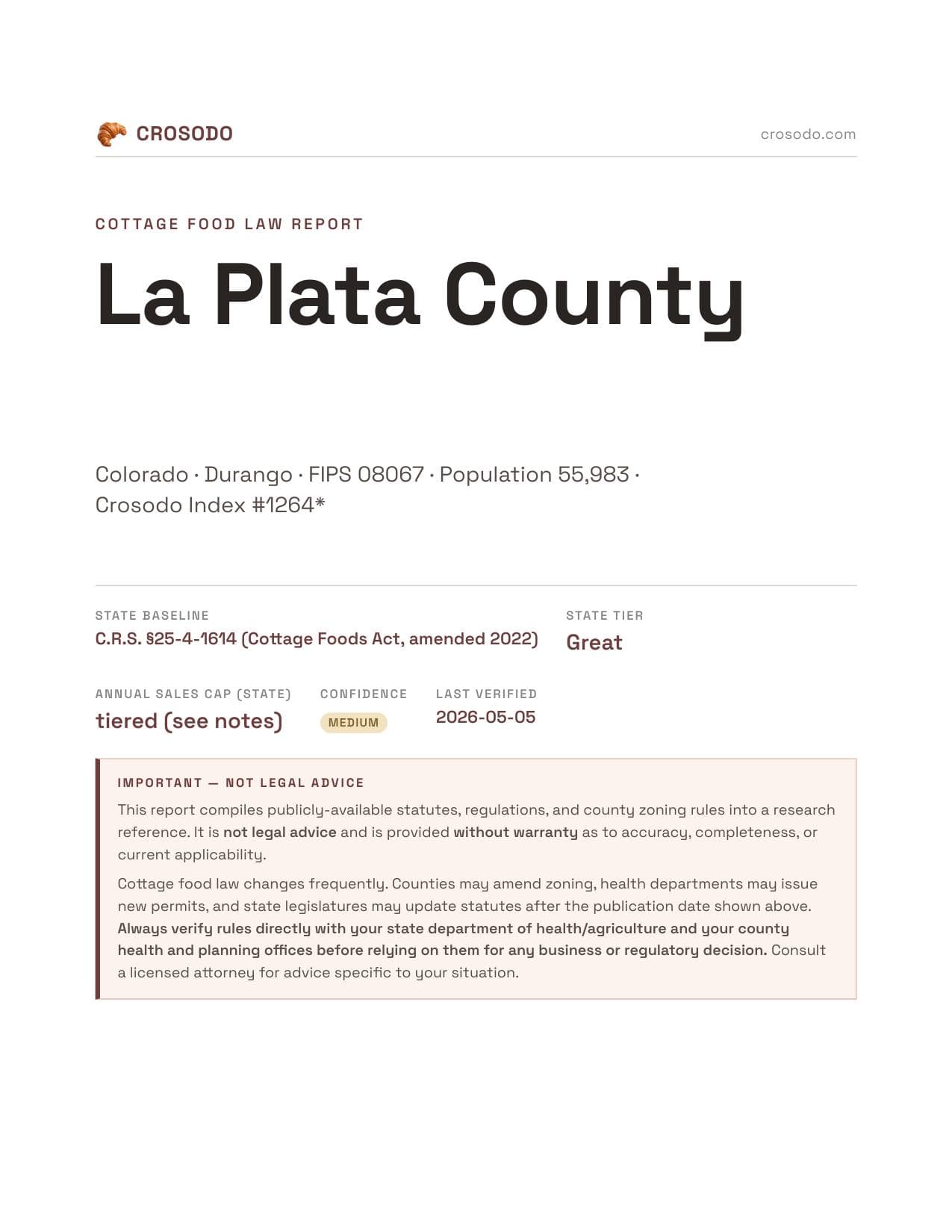 Cover of La Plata County county cottage food report