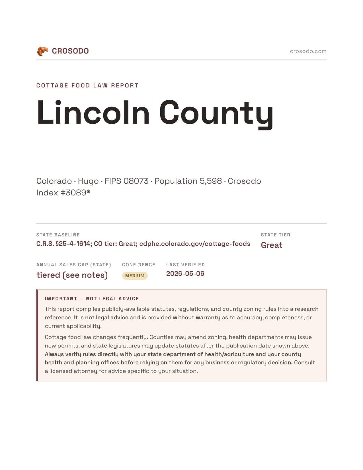 Cover of Lincoln County county cottage food report