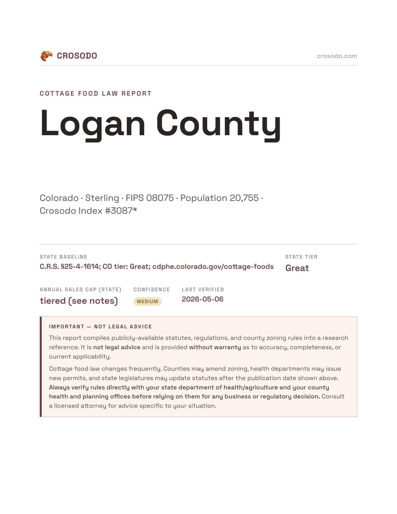 Cover of Logan County county cottage food report