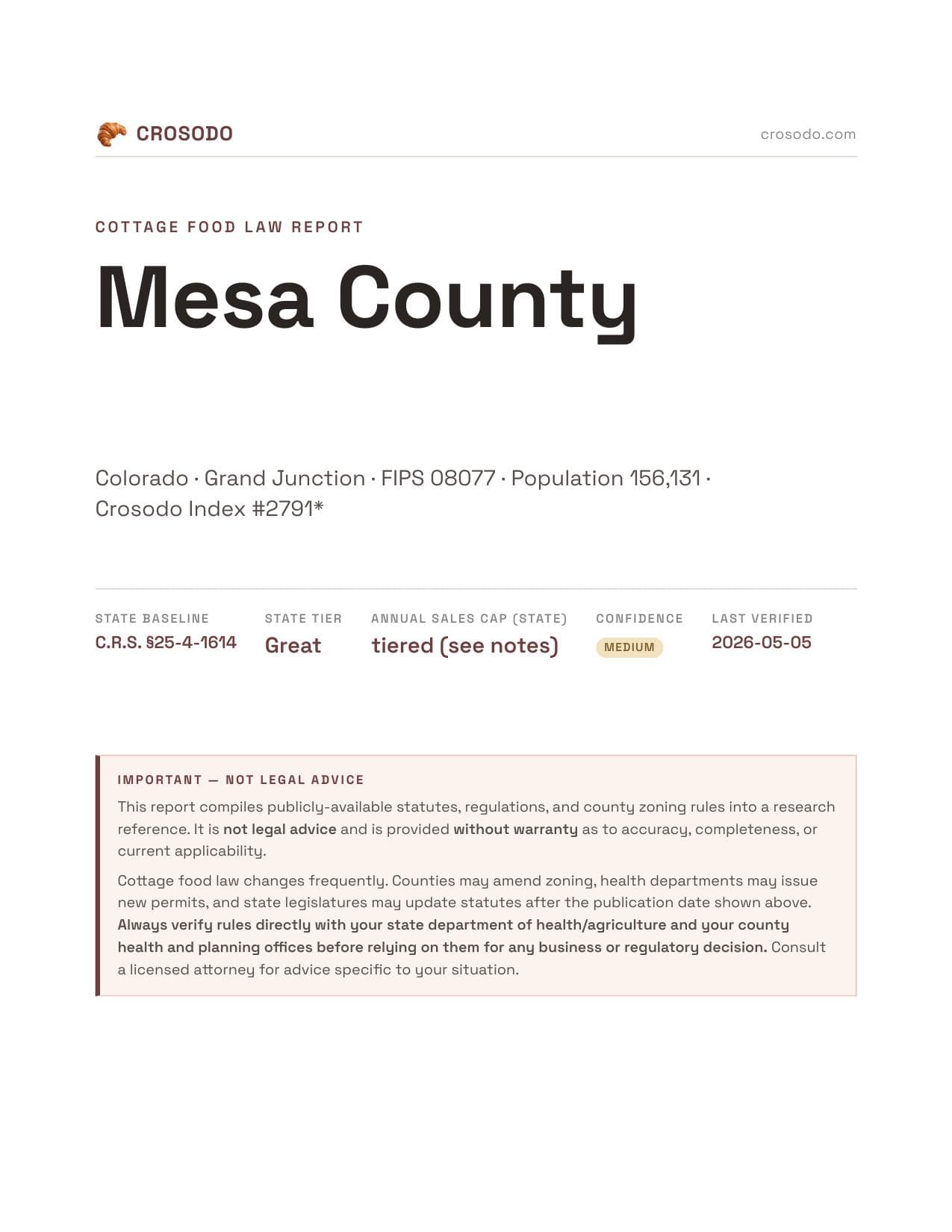 Cover of Mesa County county cottage food report