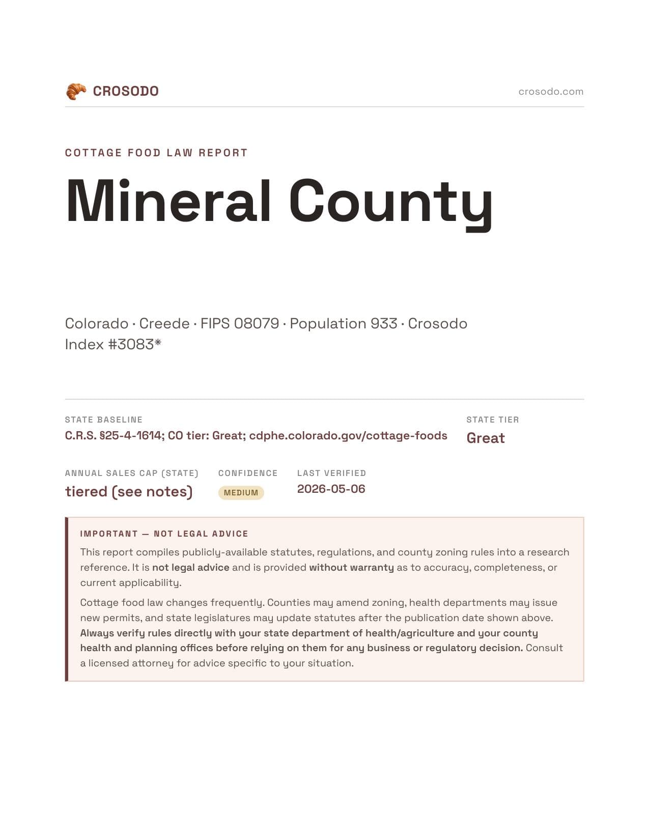 Cover of Mineral County county cottage food report