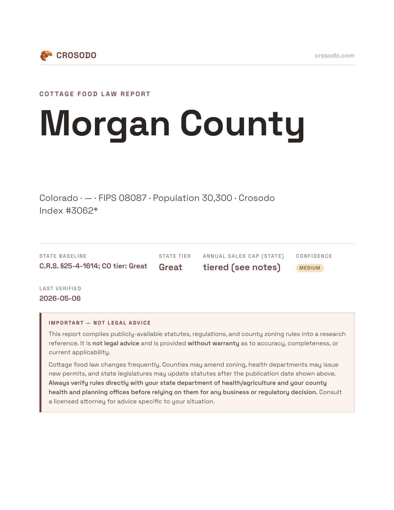 Cover of Morgan County county cottage food report