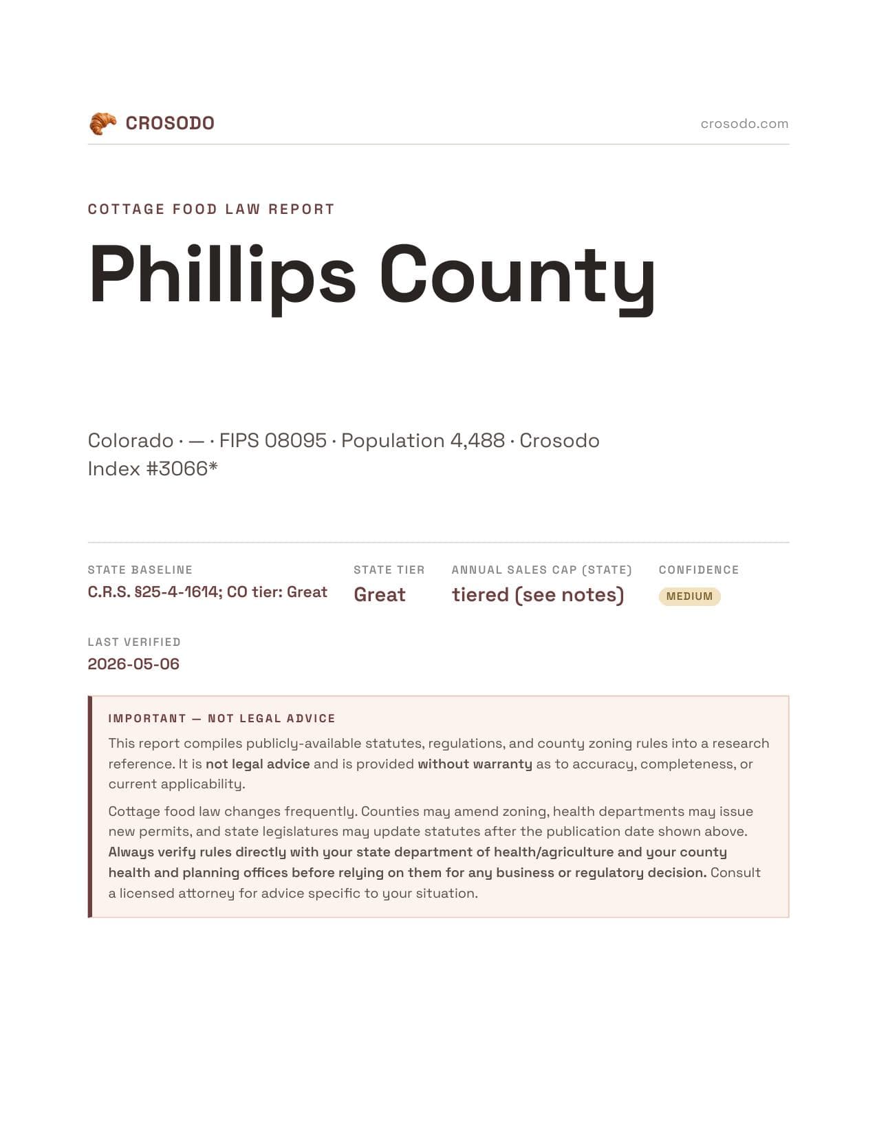 Cover of Phillips County county cottage food report