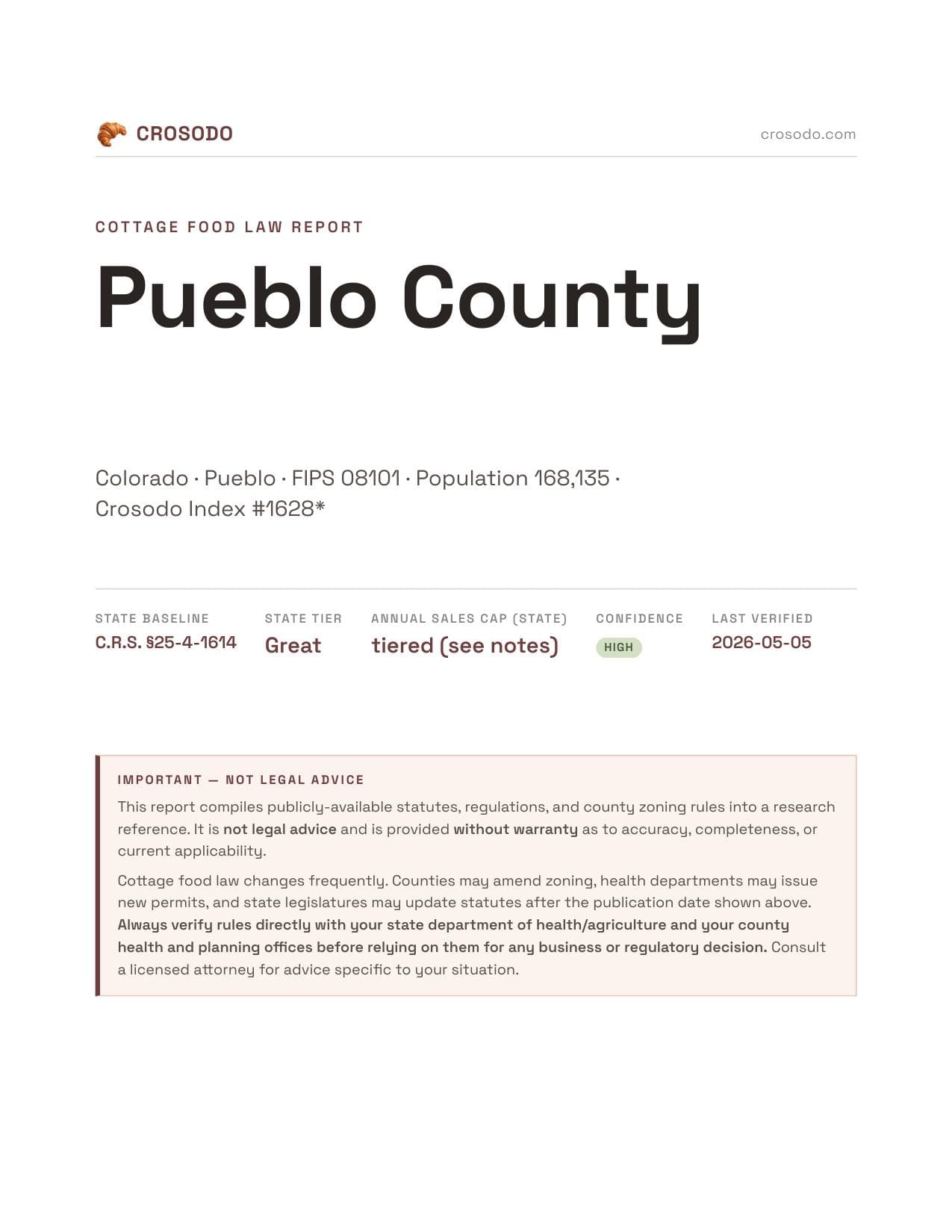 Cover of Pueblo County county cottage food report