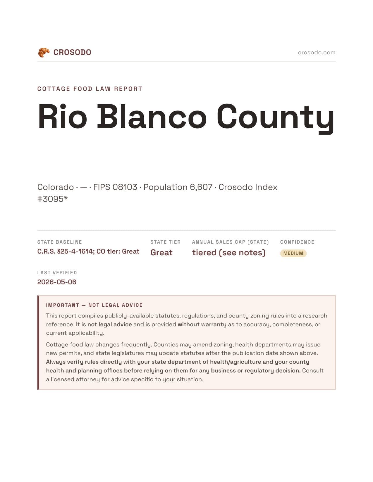 Cover of Rio Blanco County county cottage food report