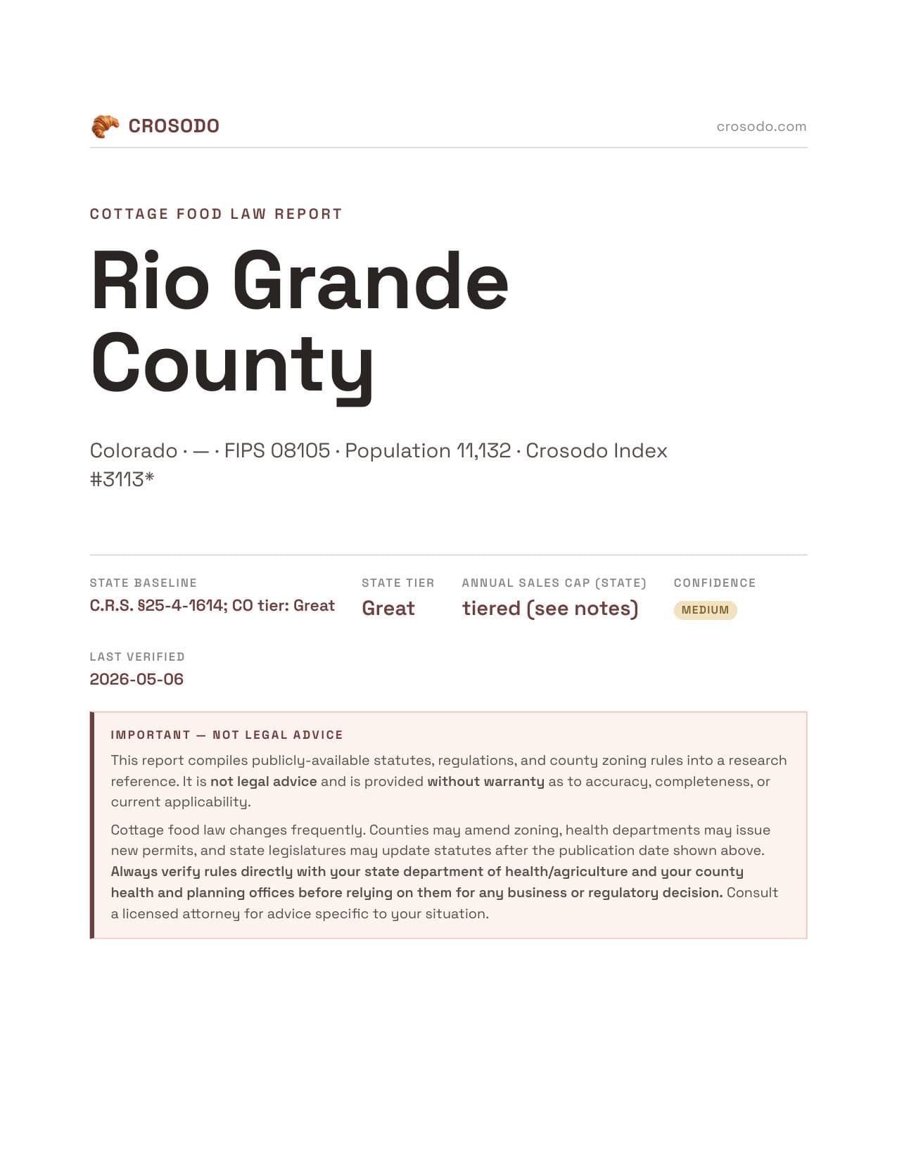 Cover of Rio Grande County county cottage food report
