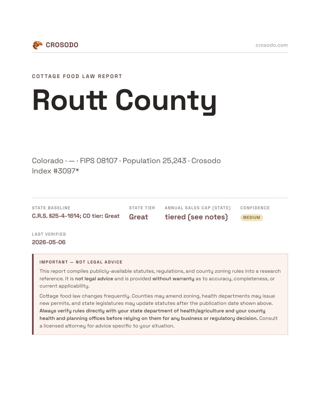 Cover of Routt County county cottage food report