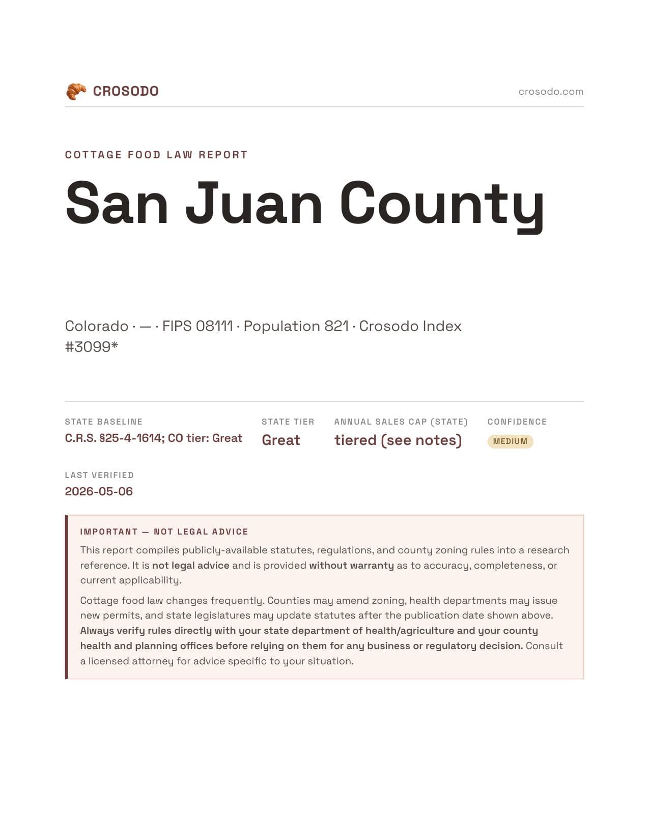 Cover of San Juan County county cottage food report