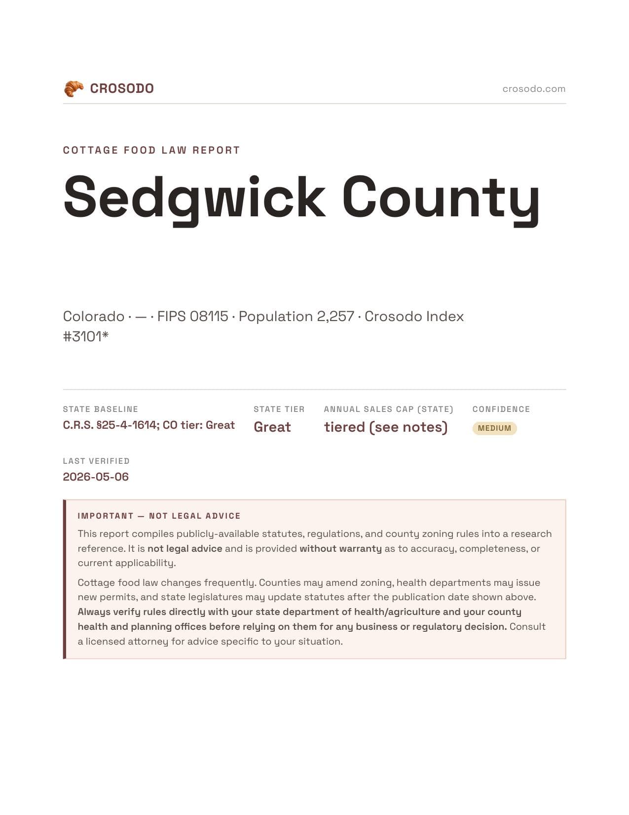Cover of Sedgwick County county cottage food report