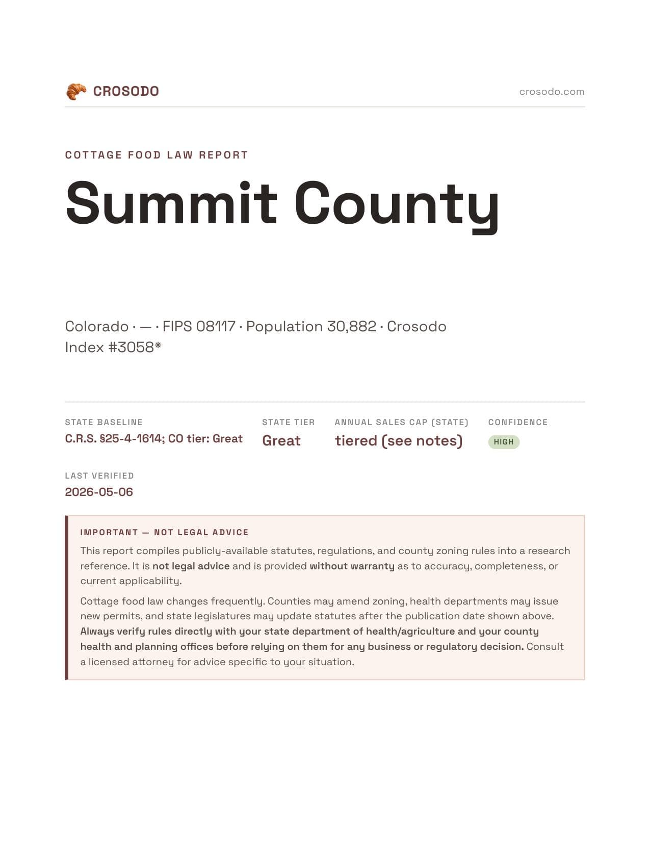 Cover of Summit County county cottage food report