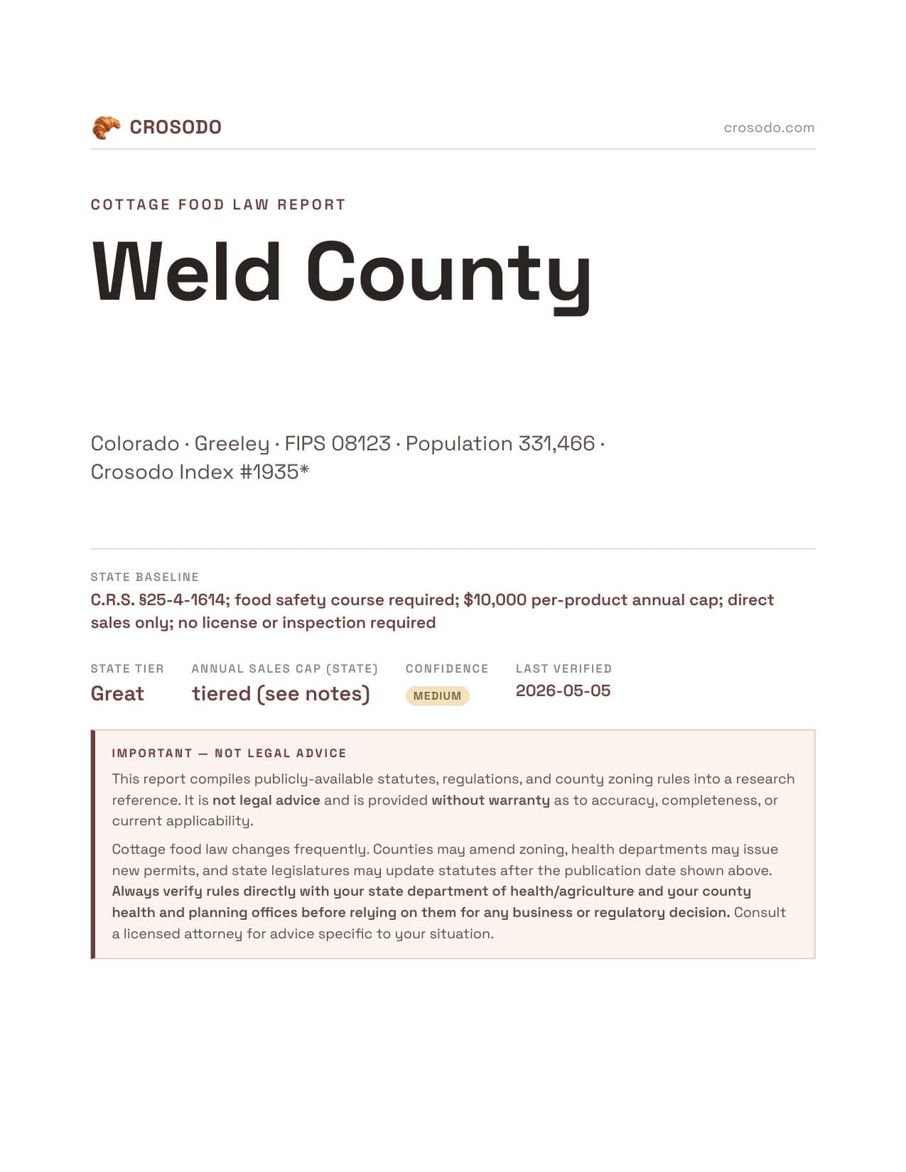 Cover of Weld County county cottage food report