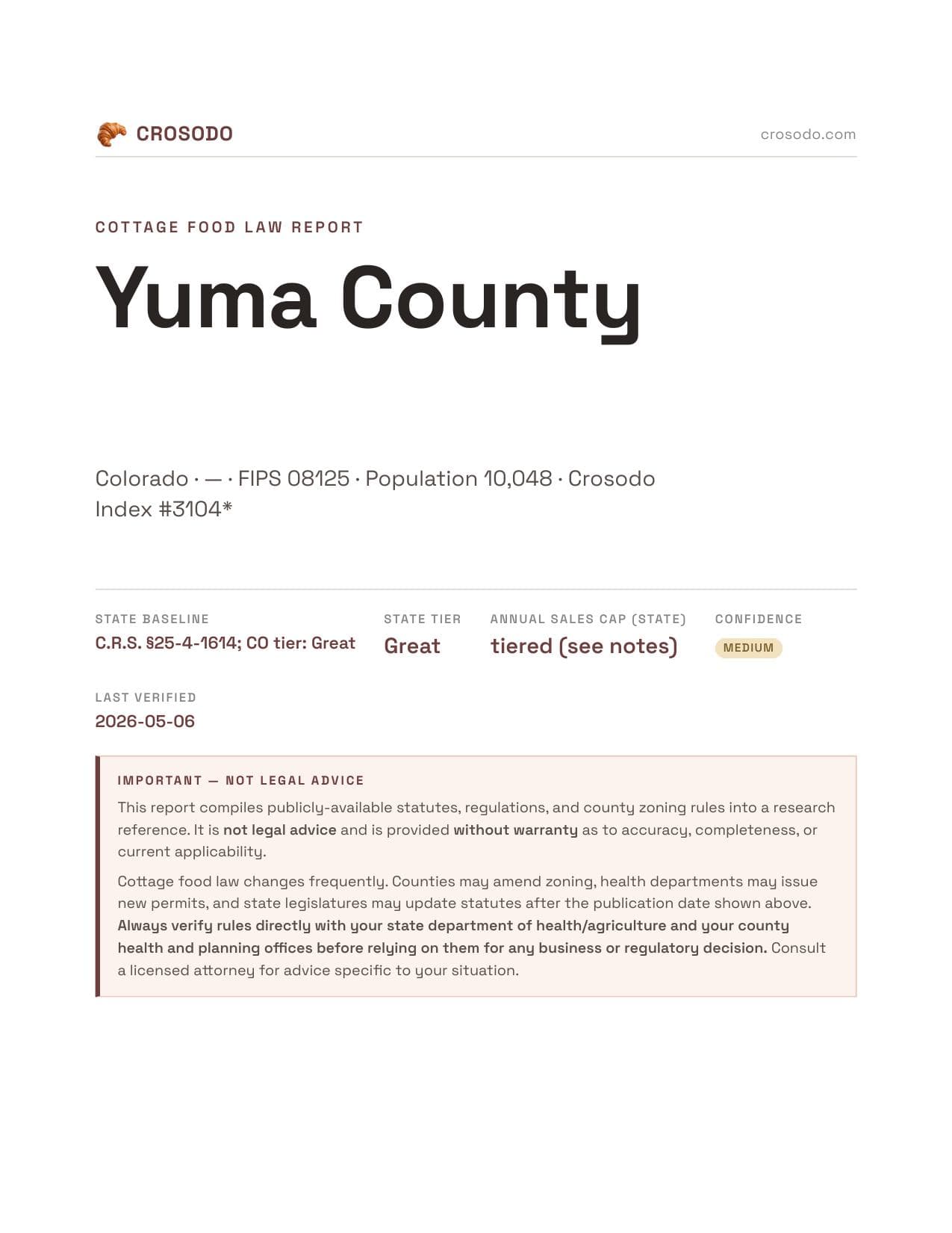 Cover of Yuma County county cottage food report