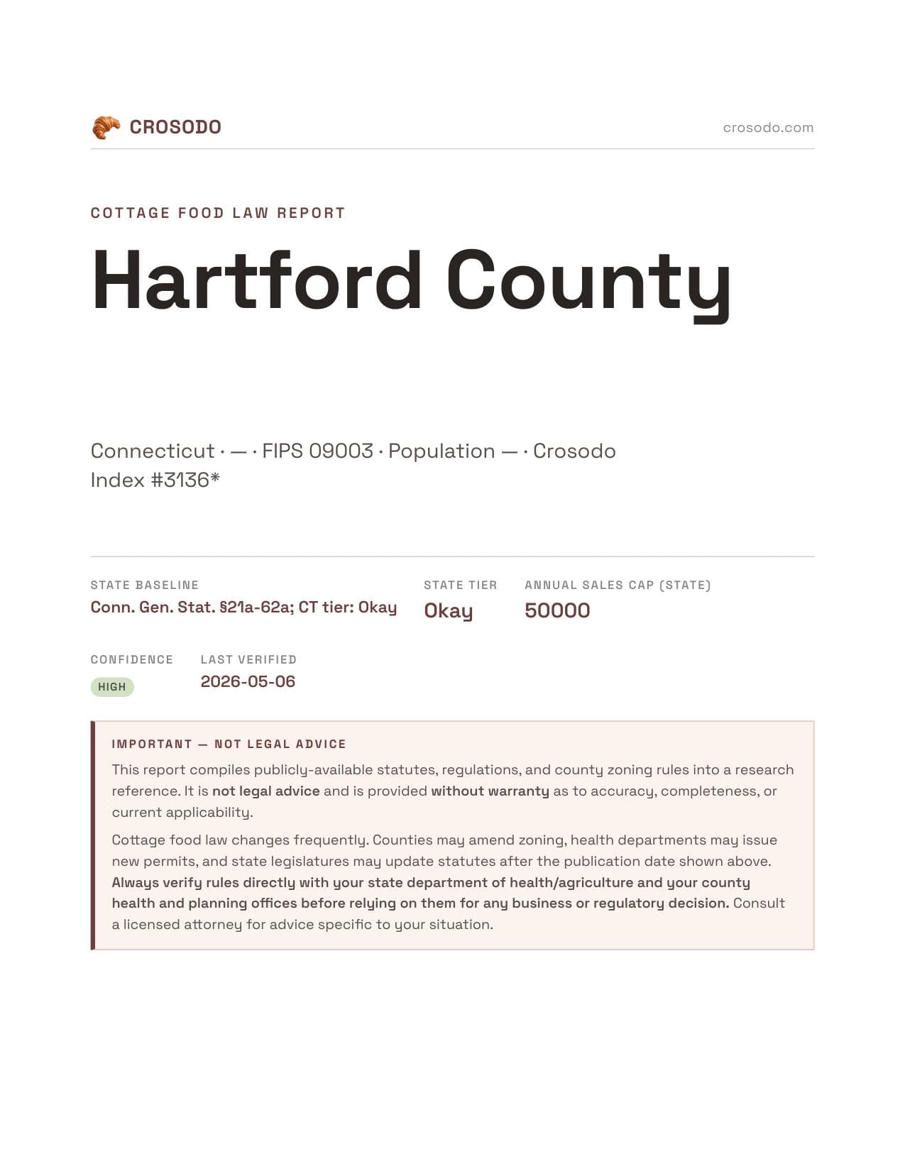Cover of Hartford County county cottage food report
