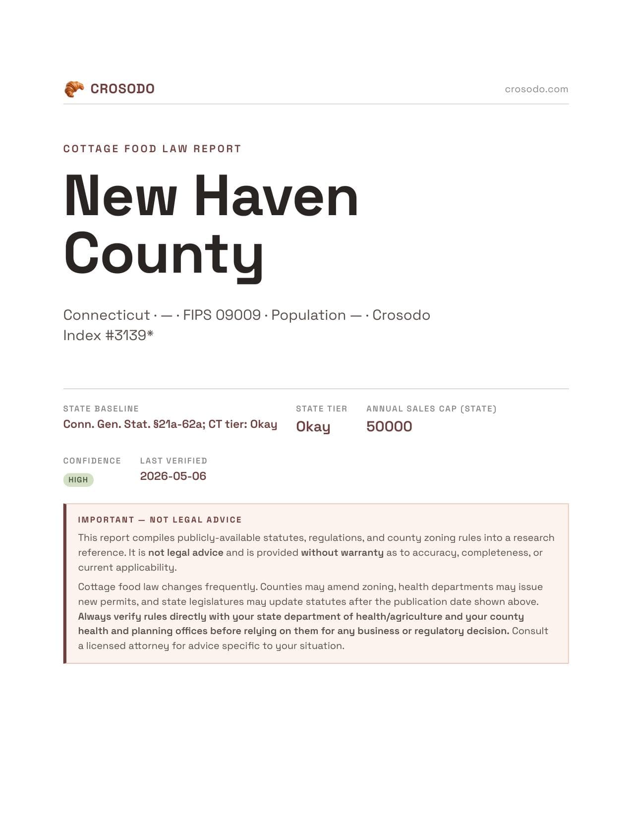 Cover of New Haven County county cottage food report