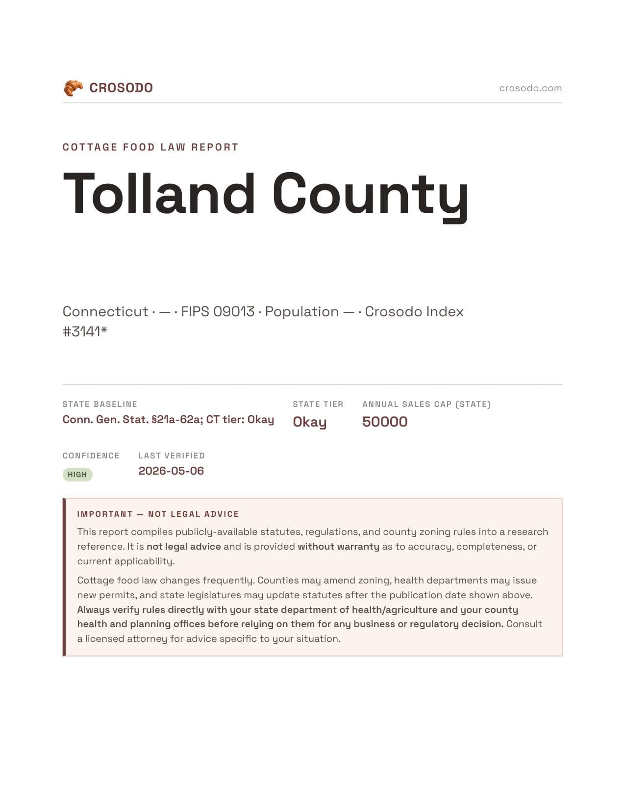 Cover of Tolland County county cottage food report