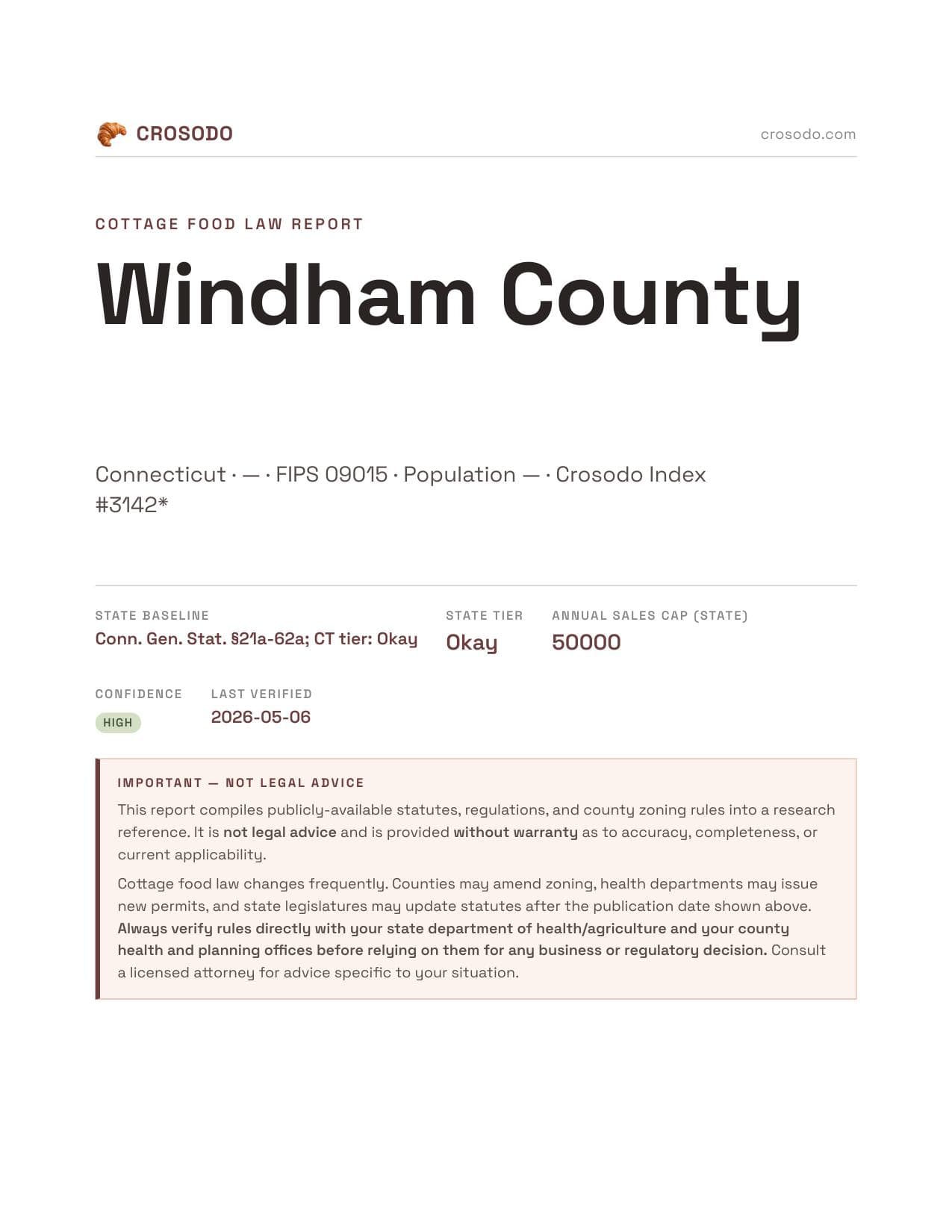 Cover of Windham County county cottage food report