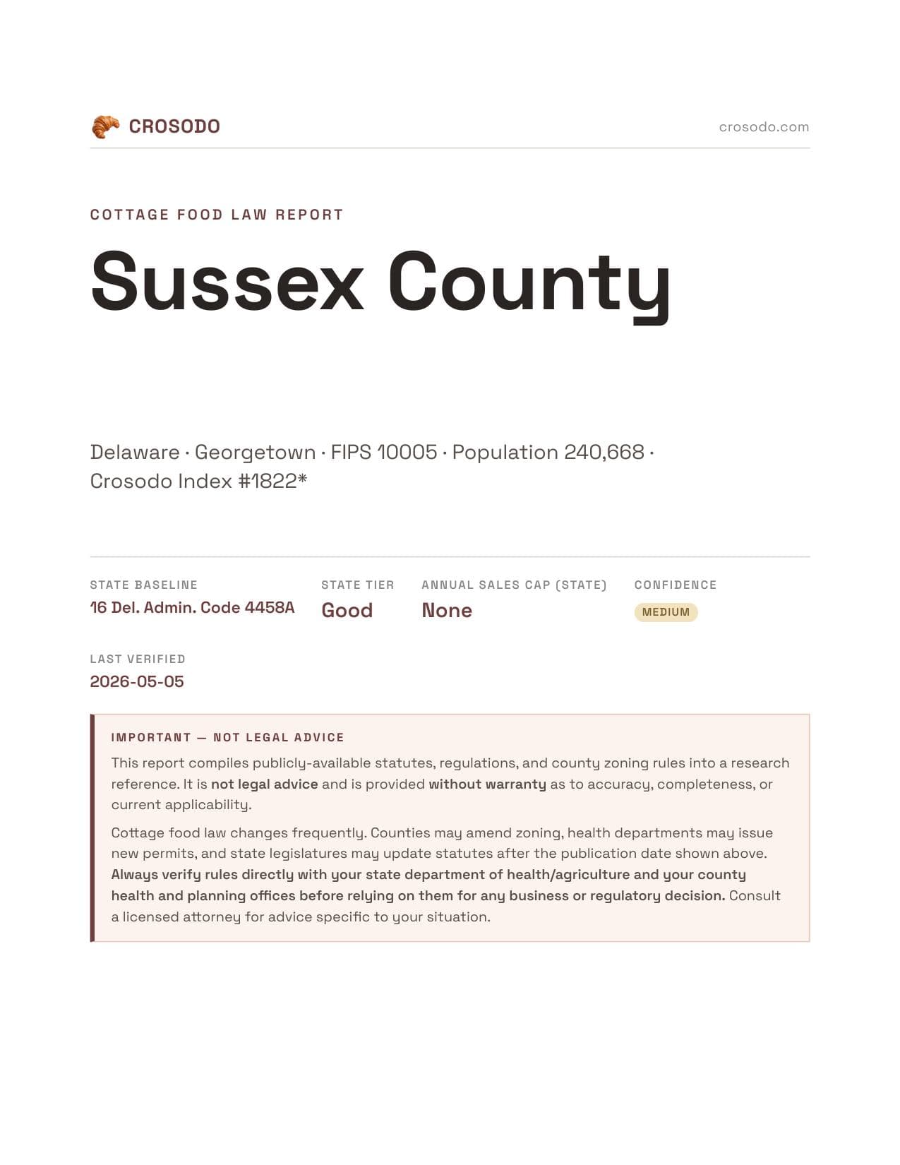 Cover of Sussex County county cottage food report