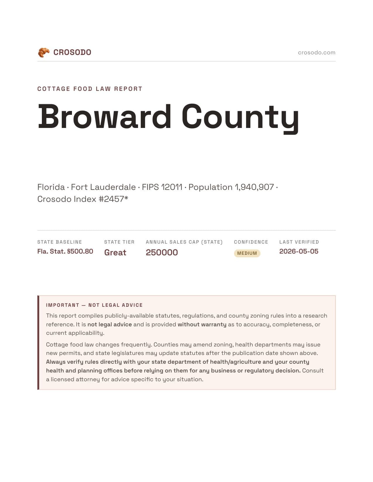 Cover of Broward County county cottage food report